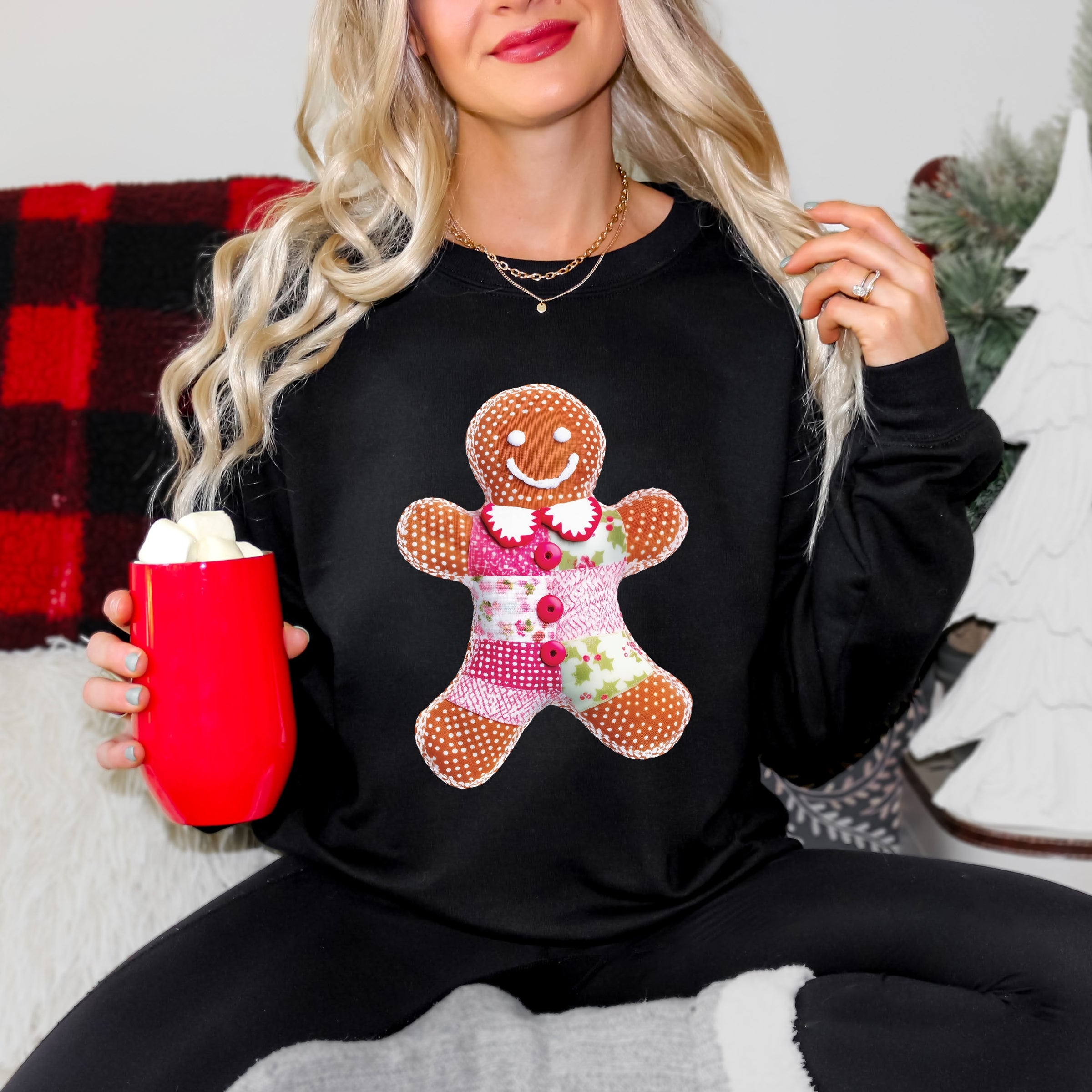 Gingerbread Polka Dot Patchwork Print - Women's Graphic Sweatshirt