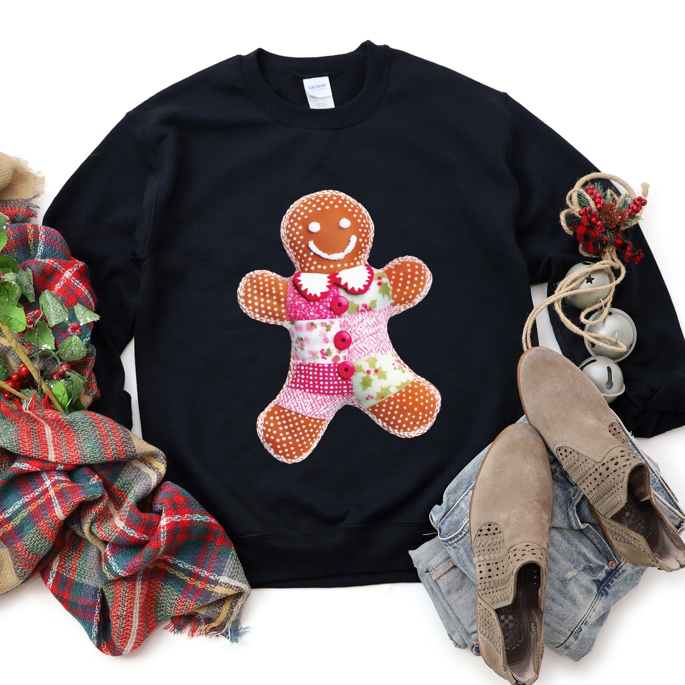 Gingerbread Polka Dot Patchwork Print - Women's Graphic Sweatshirt