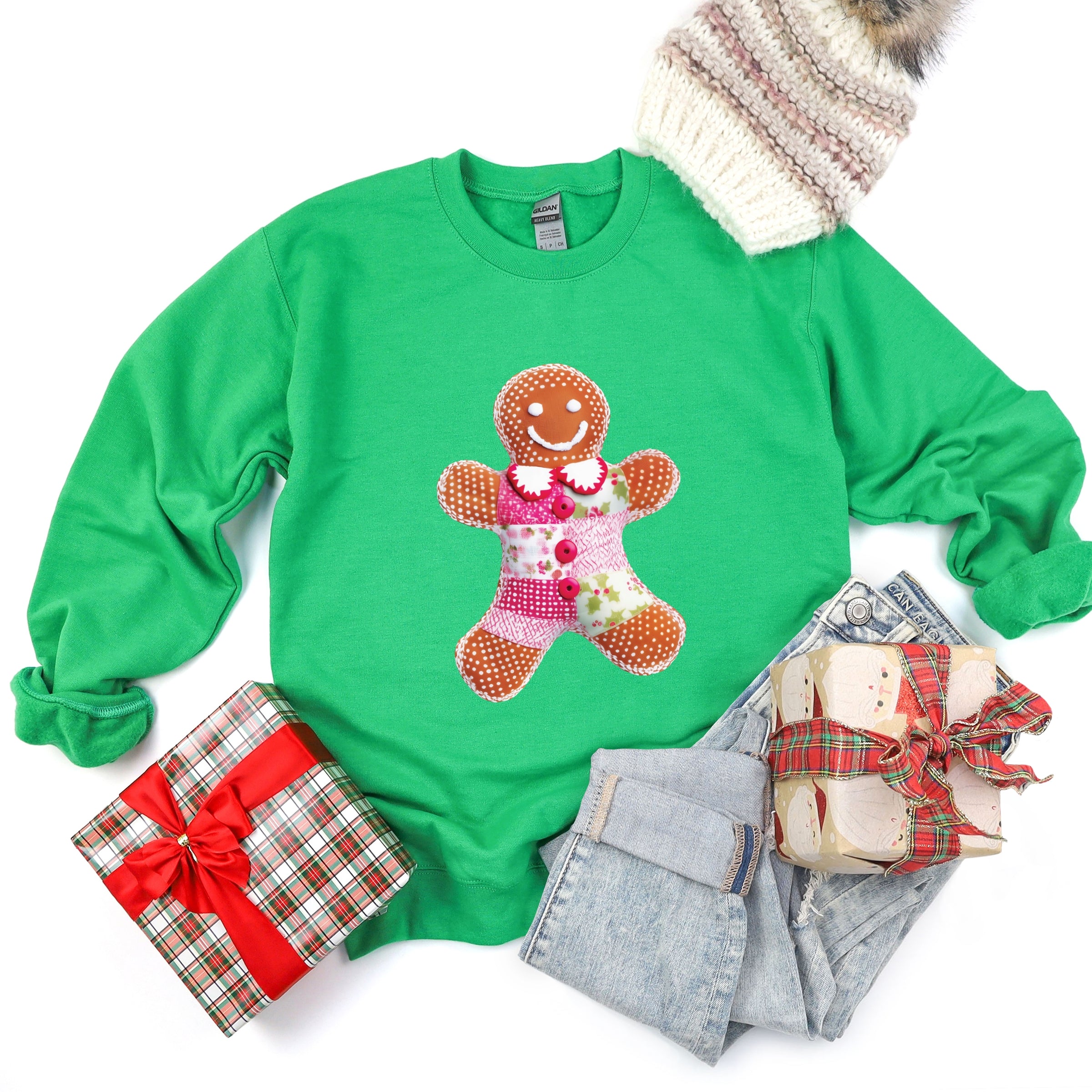 Gingerbread Polka Dot Patchwork Print - Women's Graphic Sweatshirt