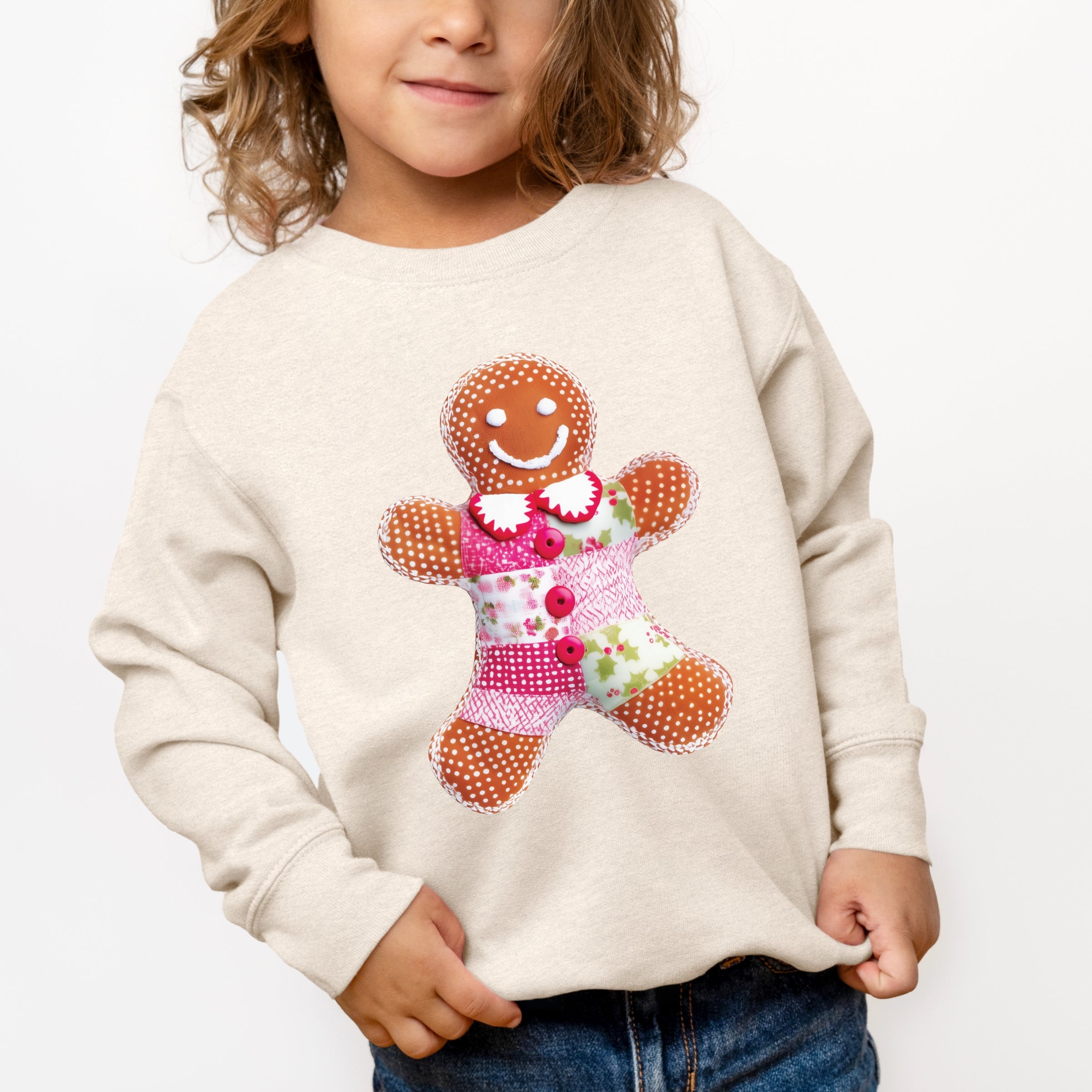 Gingerbread Polka Dot Patchwork Print - Toddler Graphic Sweatshirt