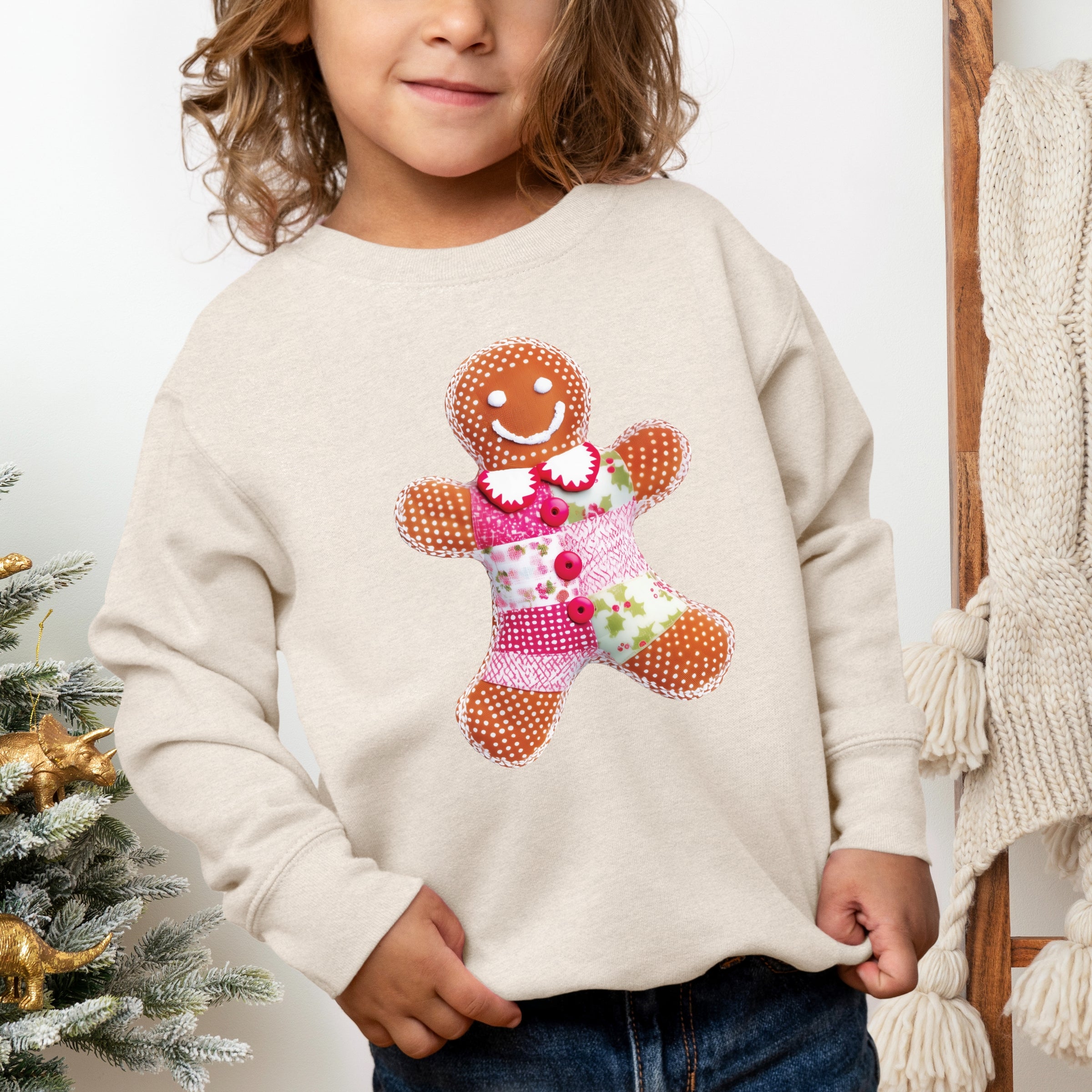 Gingerbread Polka Dot Patchwork Print - Toddler Graphic Sweatshirt