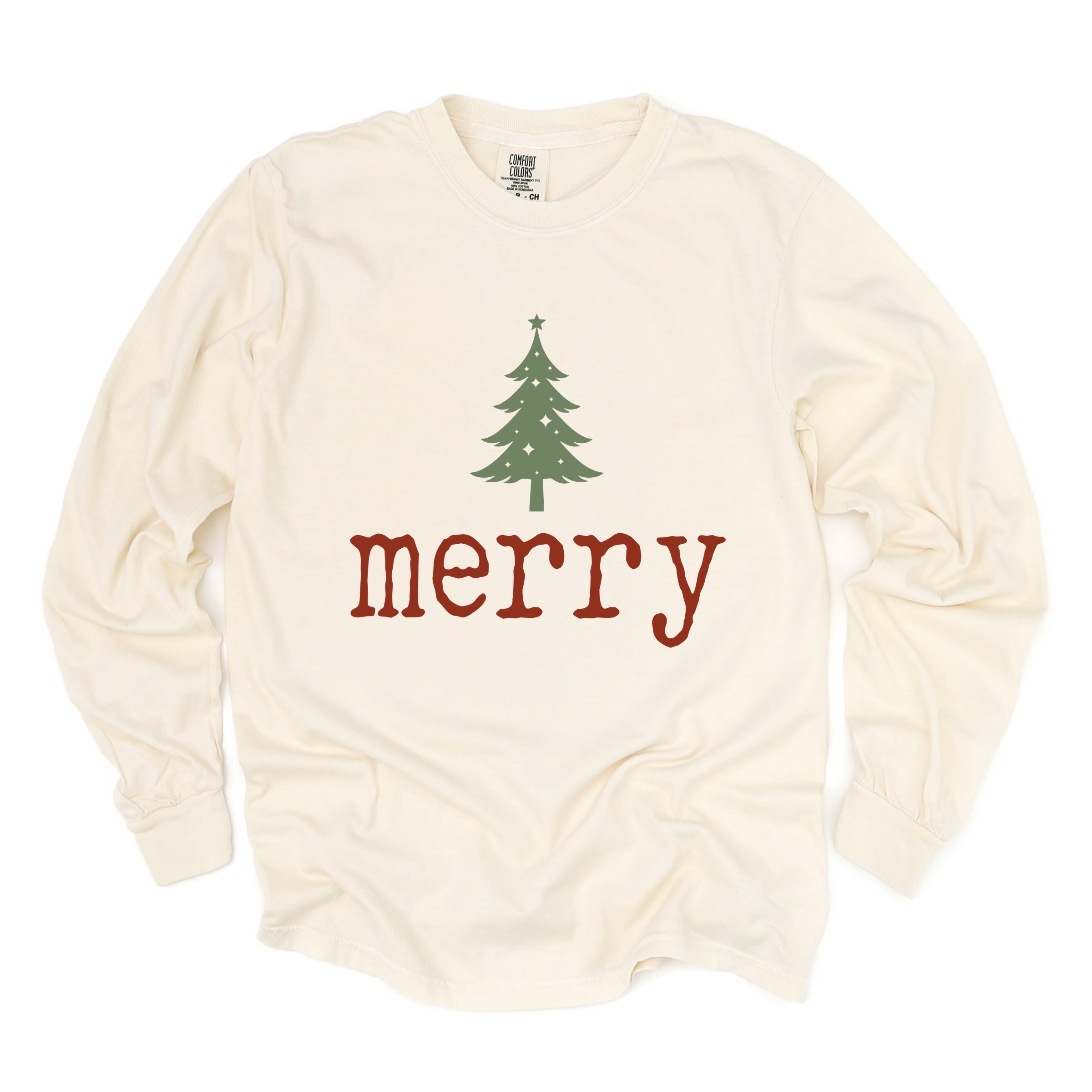 Merry Christmas Tree Stars - Women's Garment Dyed Long Sleeve Graphic T-Shirt