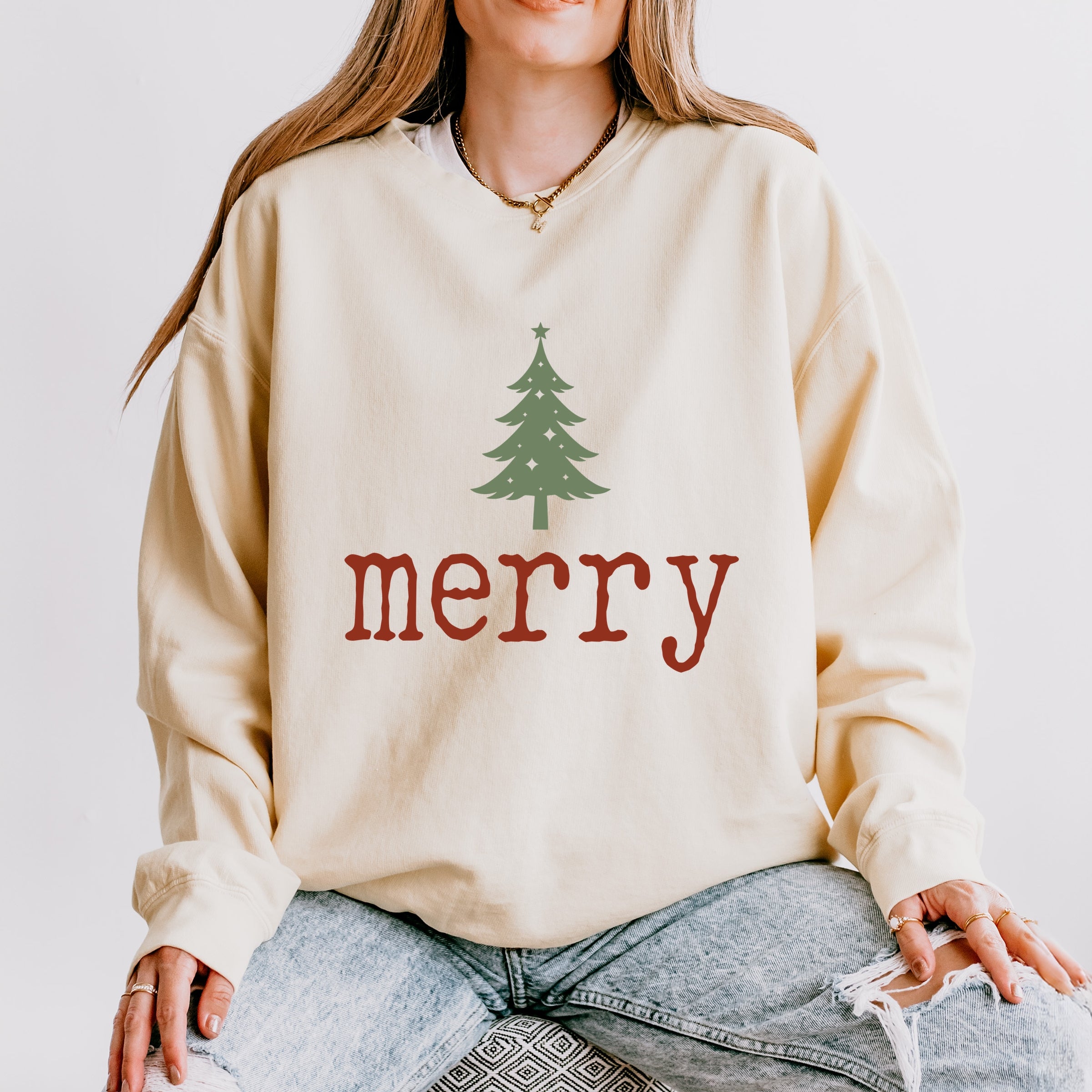 Merry Christmas Tree Stars - Women's Lightweight Garment Dyed Sweatshirt