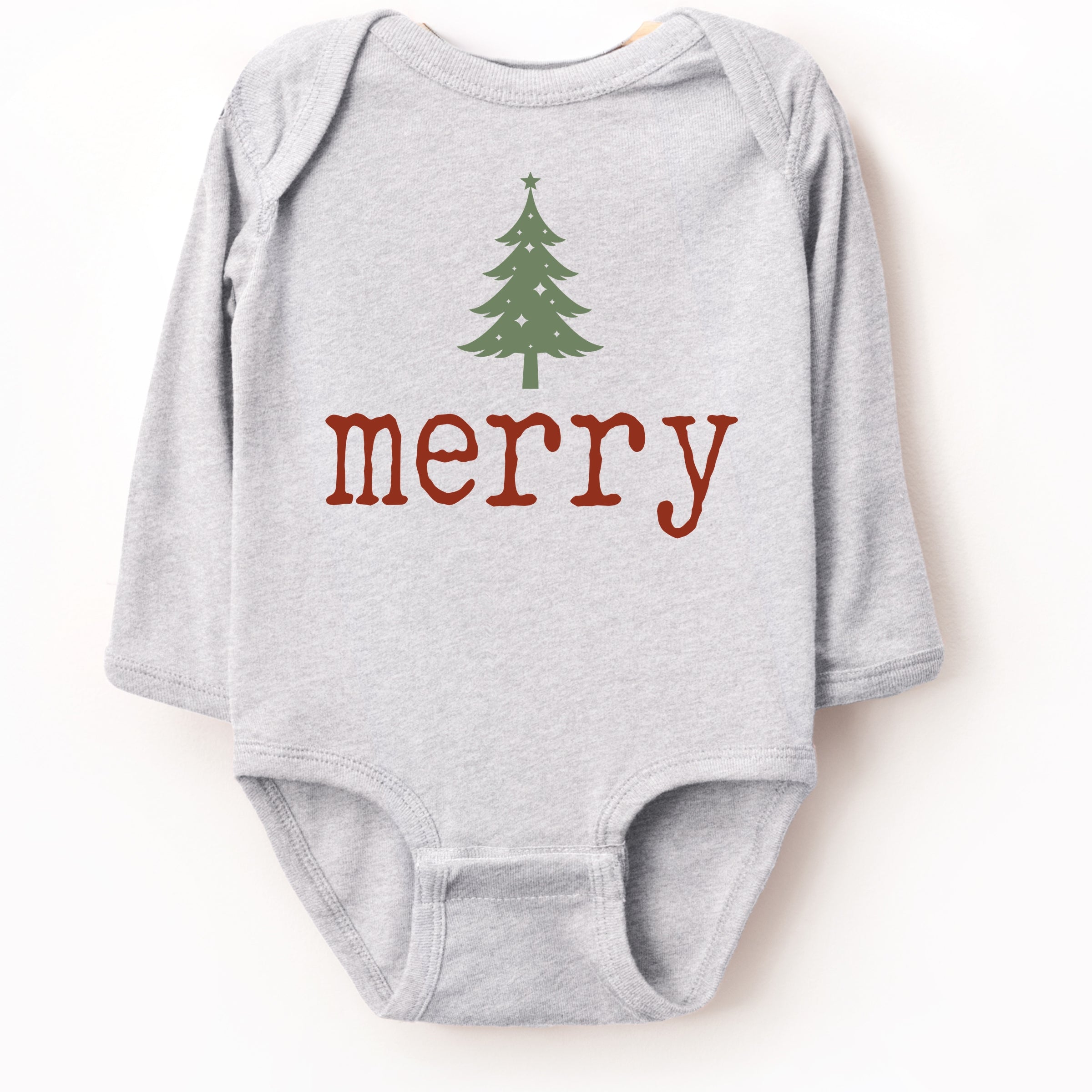 Merry Christmas Tree Stars - Baby Long Sleeve Bodysuit