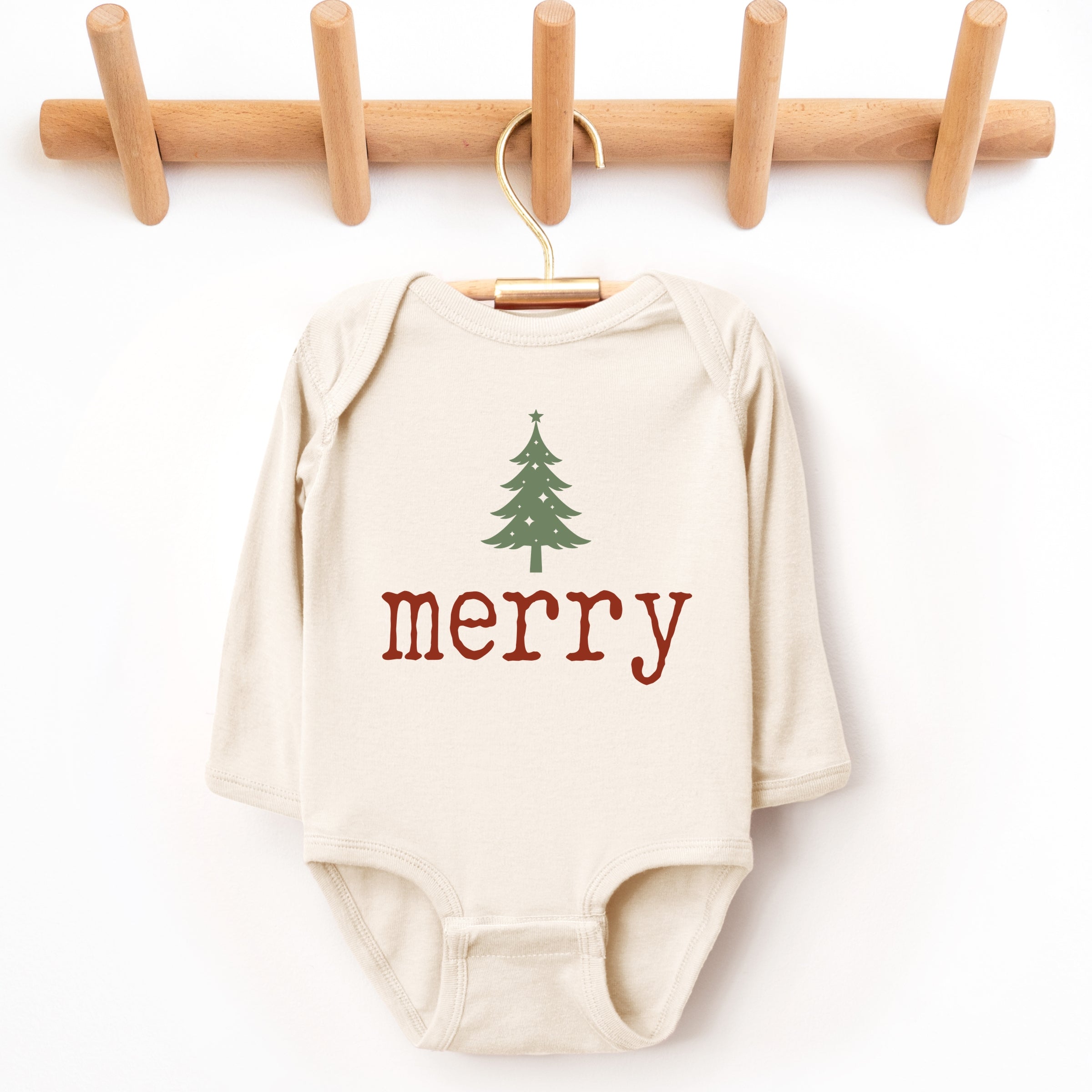 Merry Christmas Tree Stars - Baby Long Sleeve Bodysuit