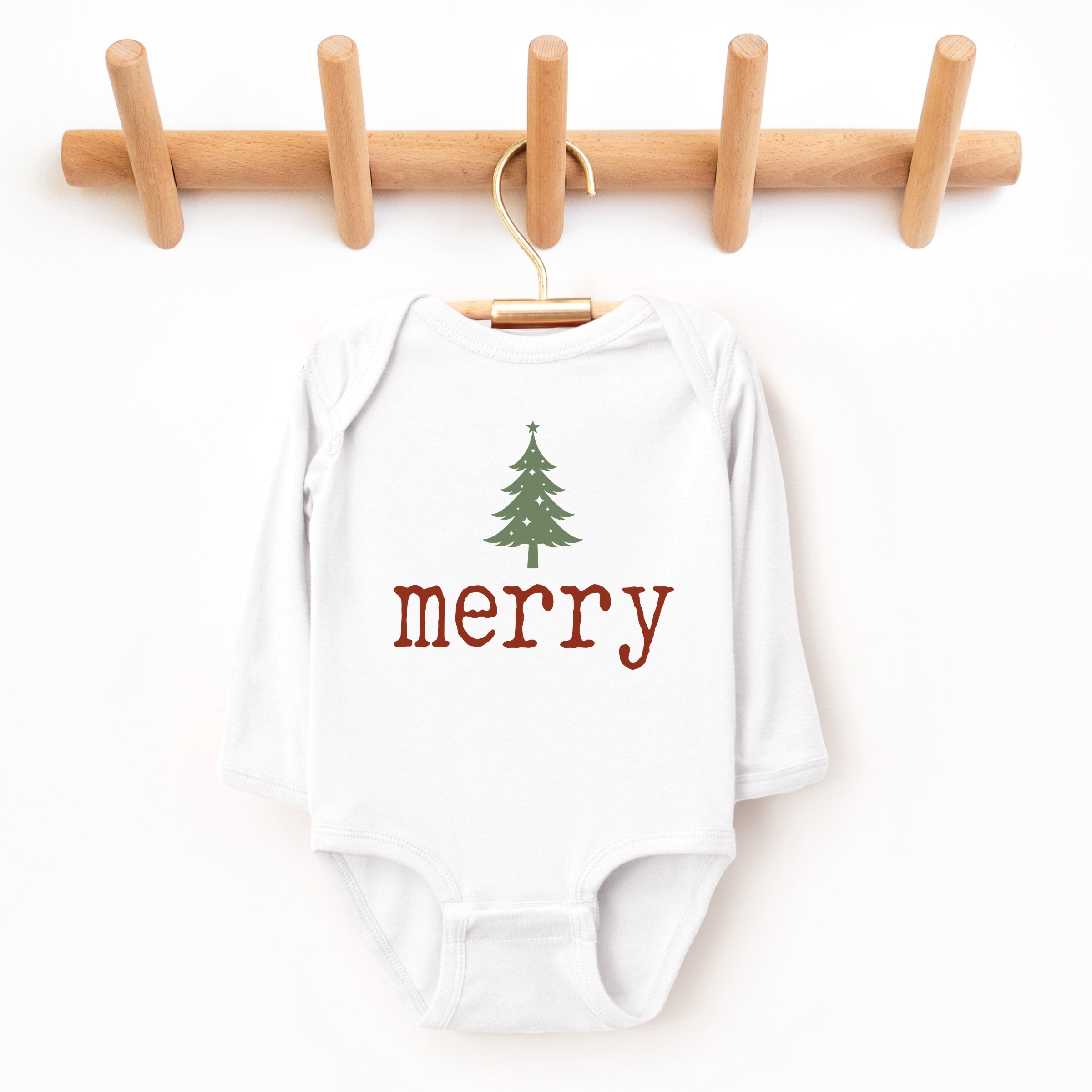 Merry Christmas Tree Stars - Baby Long Sleeve Bodysuit
