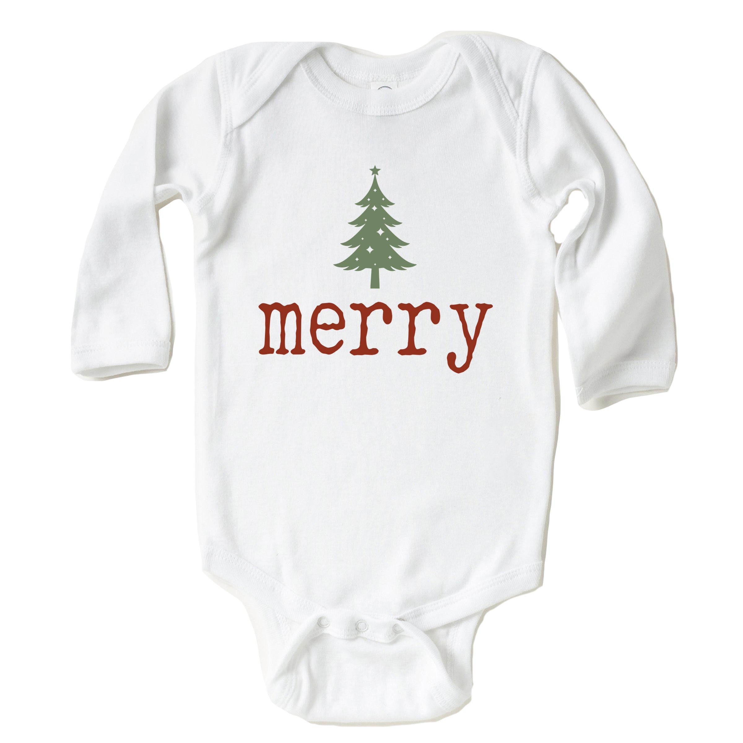 Merry Christmas Tree Stars - Baby Long Sleeve Bodysuit