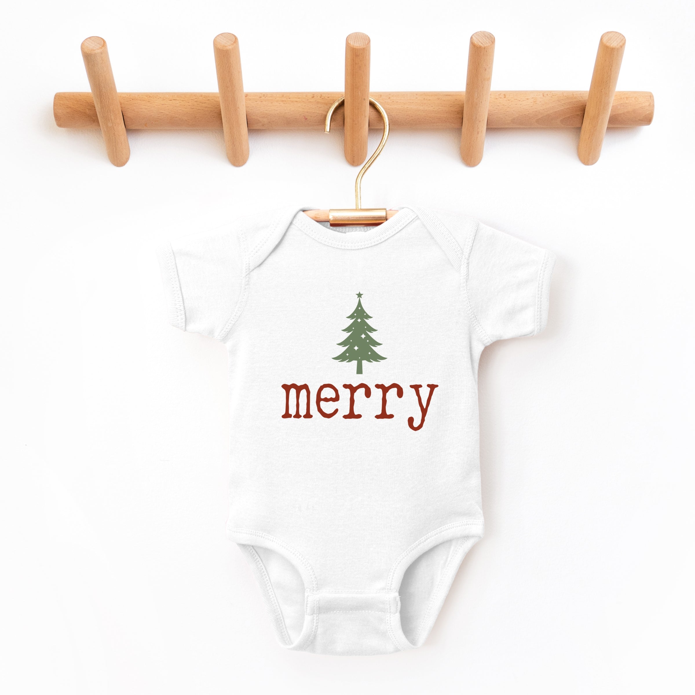 Merry Christmas Tree Stars - Baby Short Sleeve Graphic Bodysuit