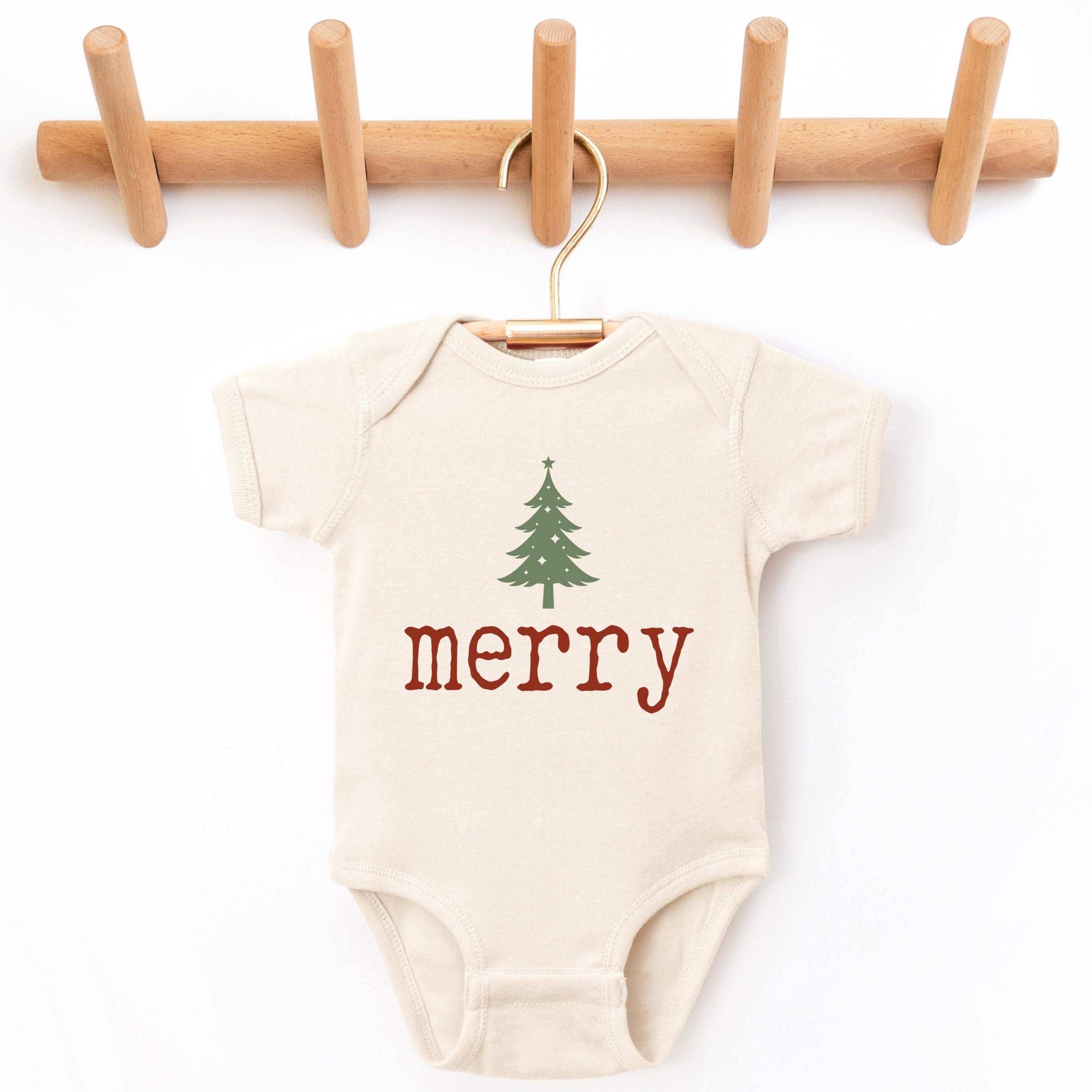 Merry Christmas Tree Stars - Baby Short Sleeve Graphic Bodysuit