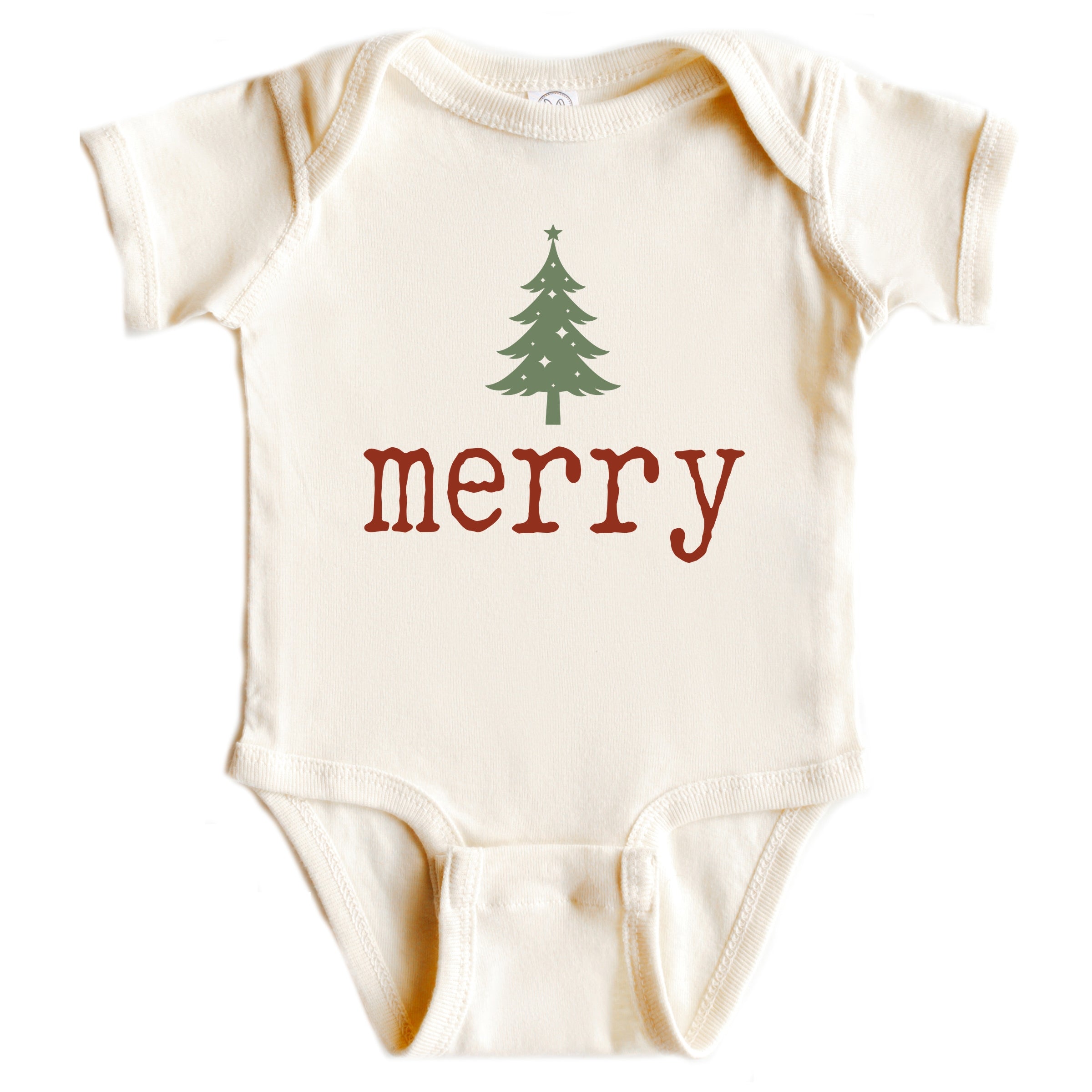 Merry Christmas Tree Stars - Baby Short Sleeve Graphic Bodysuit