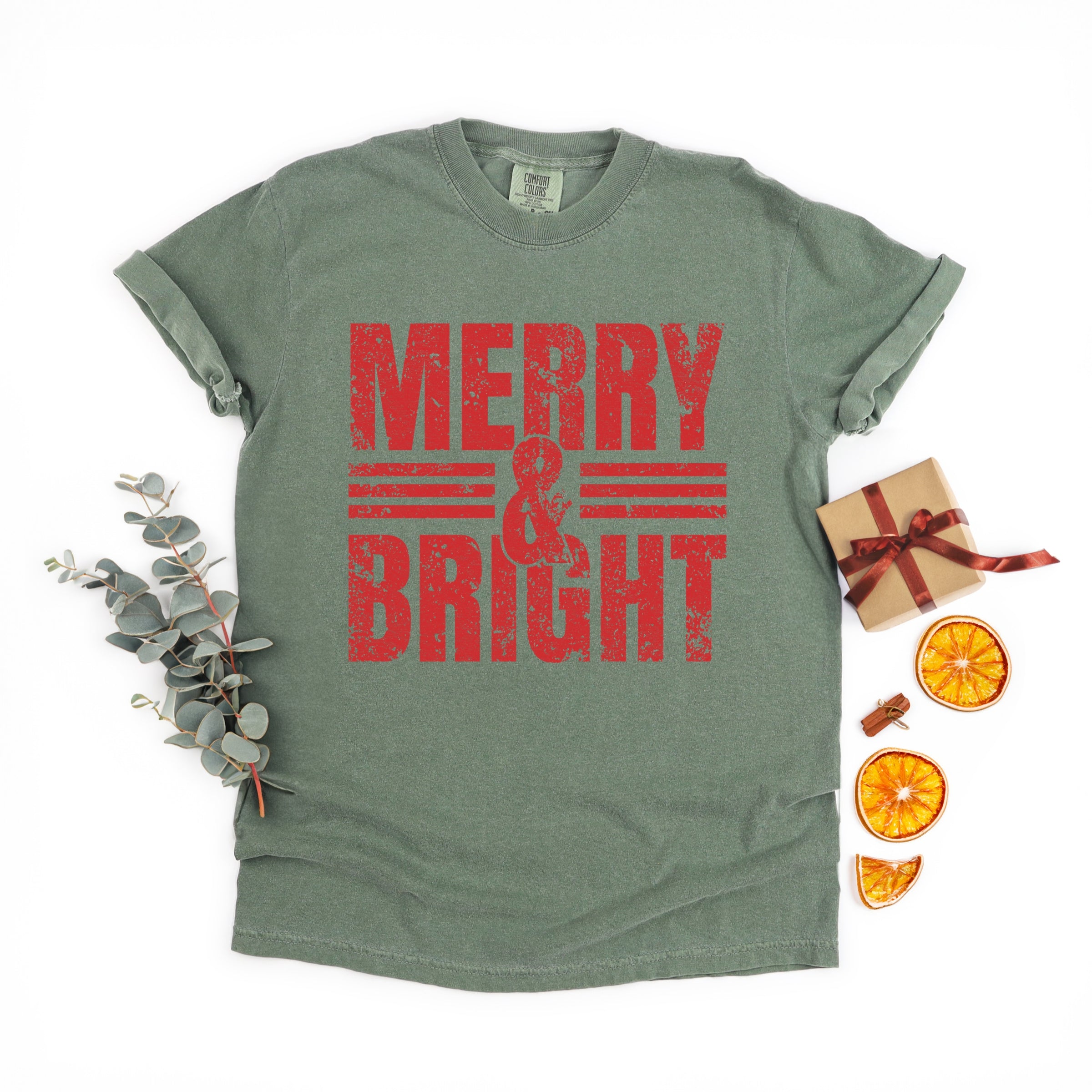 Merry & Bright Distressed - Women's Garment Dyed Graphic T-Shirt