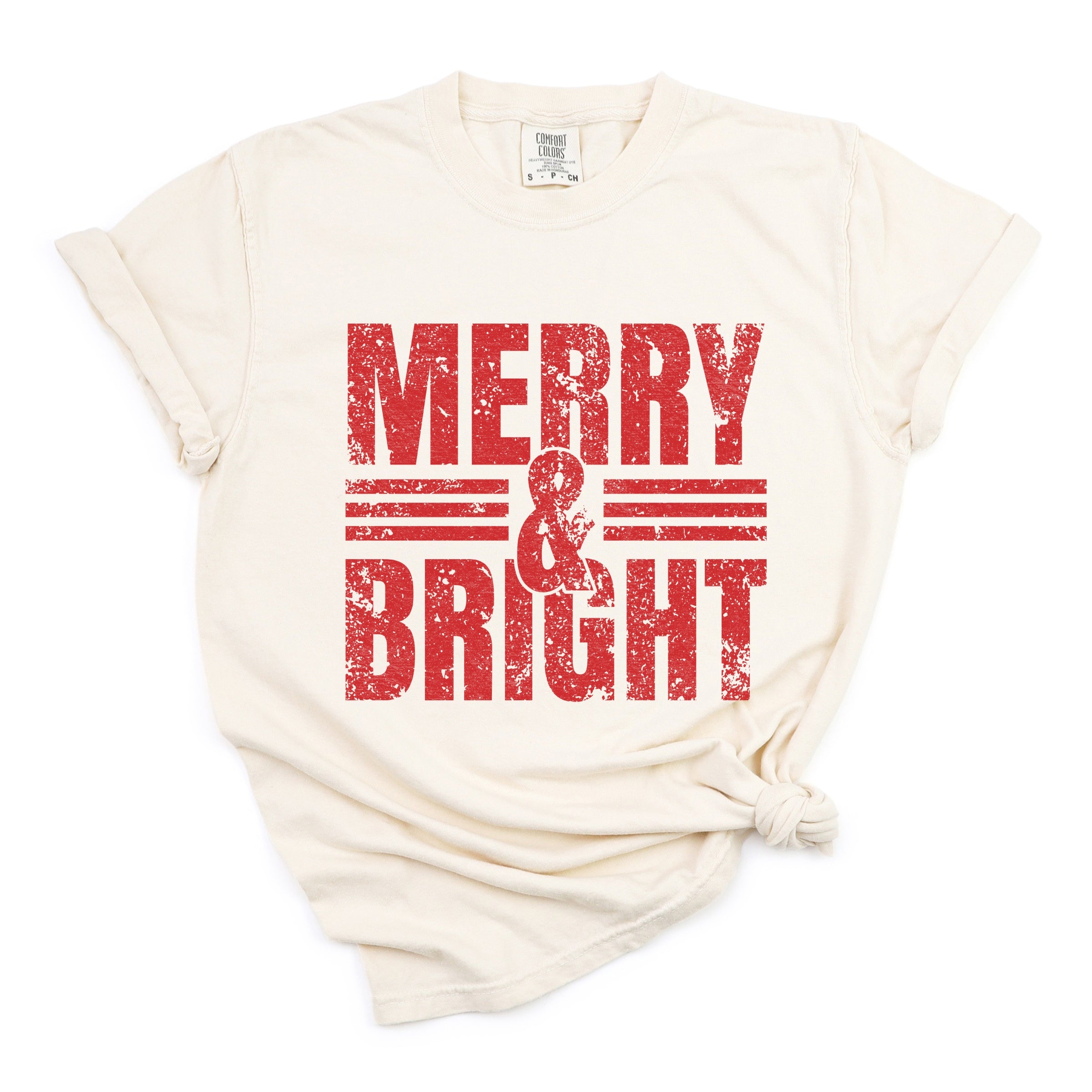 Merry & Bright Distressed - Women's Garment Dyed Graphic T-Shirt