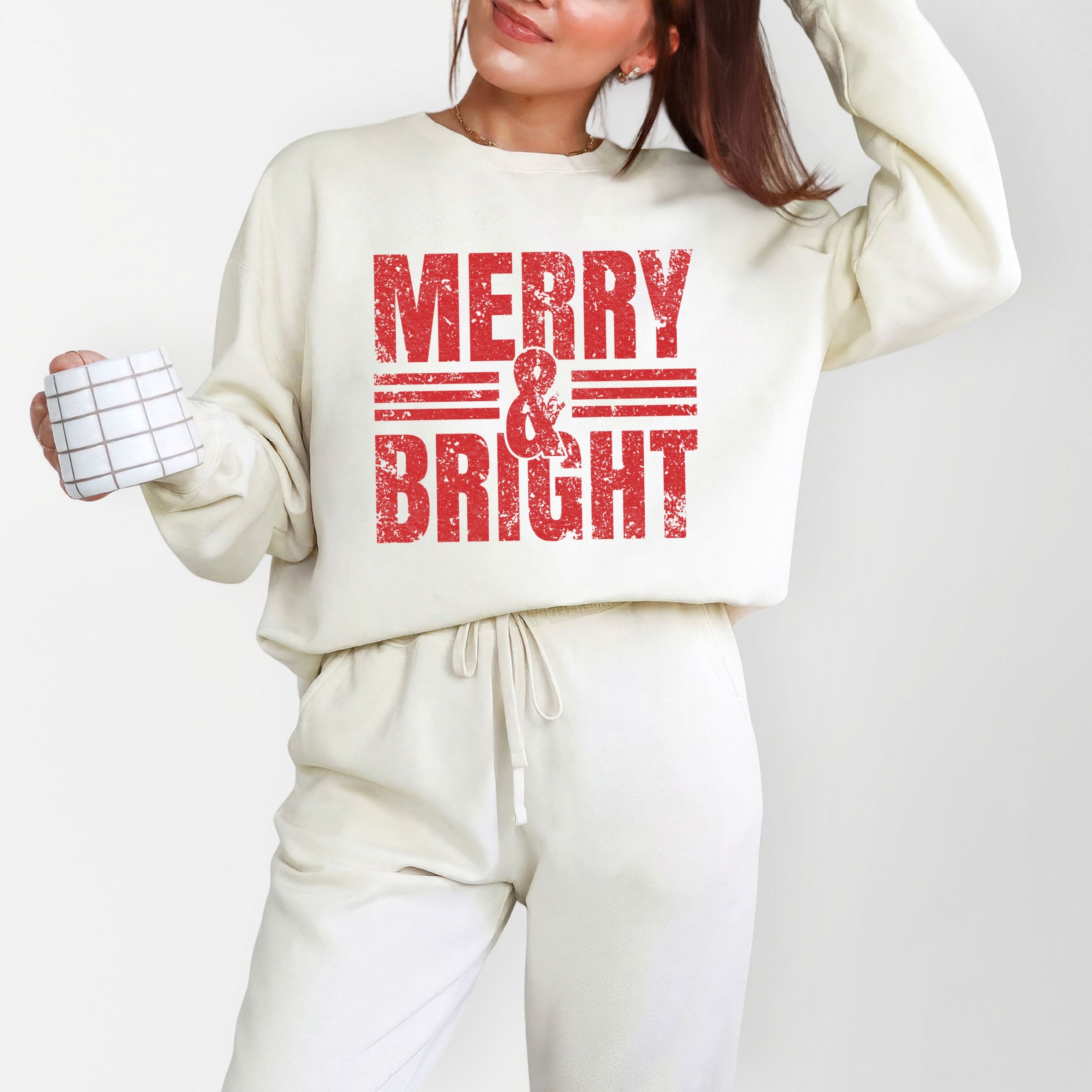 Merry & Bright Distressed - Women's Lightweight Garment Dyed Sweatshirt