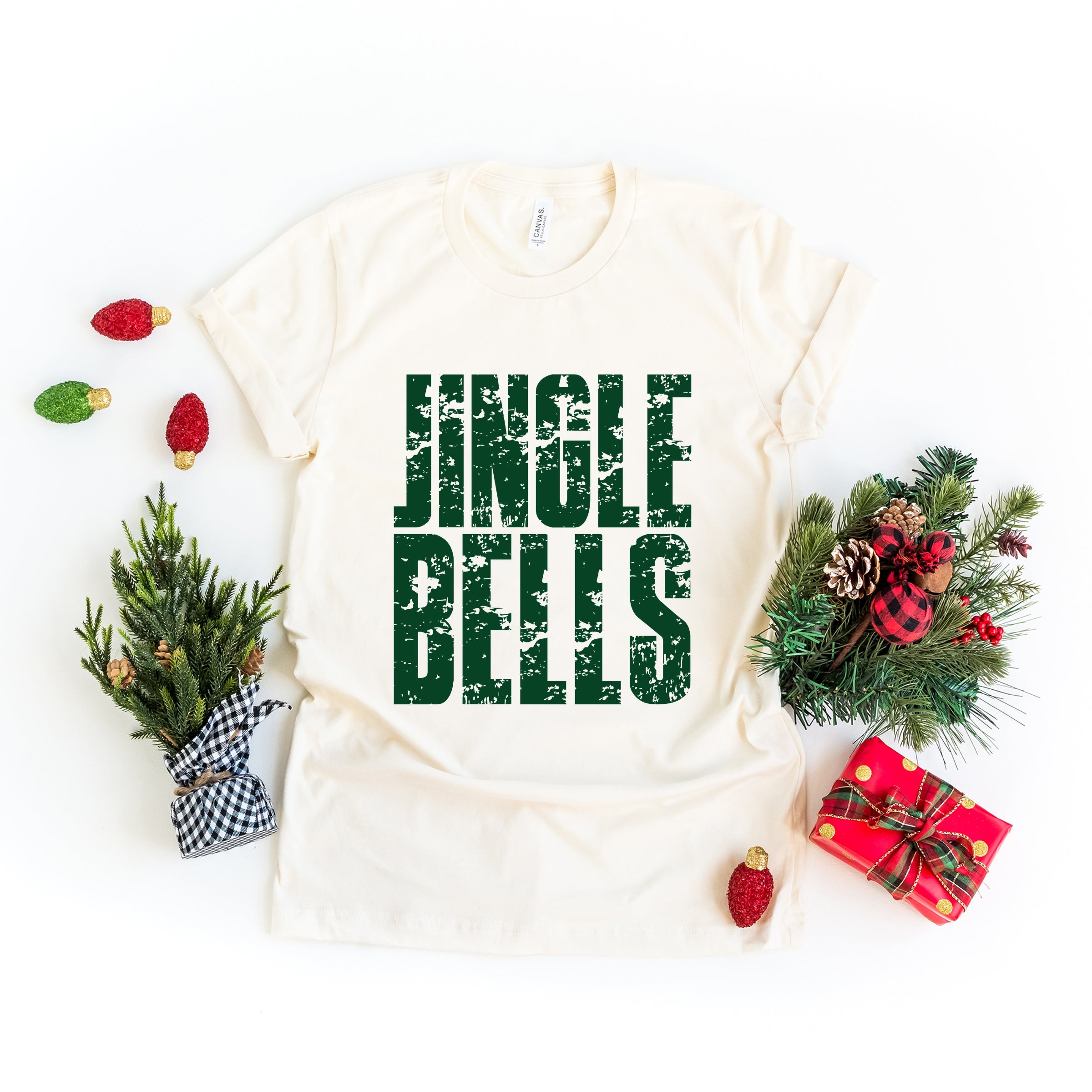 Jingle Bells Block Distressed - Womens Short Sleeve Graphic T-Shirt