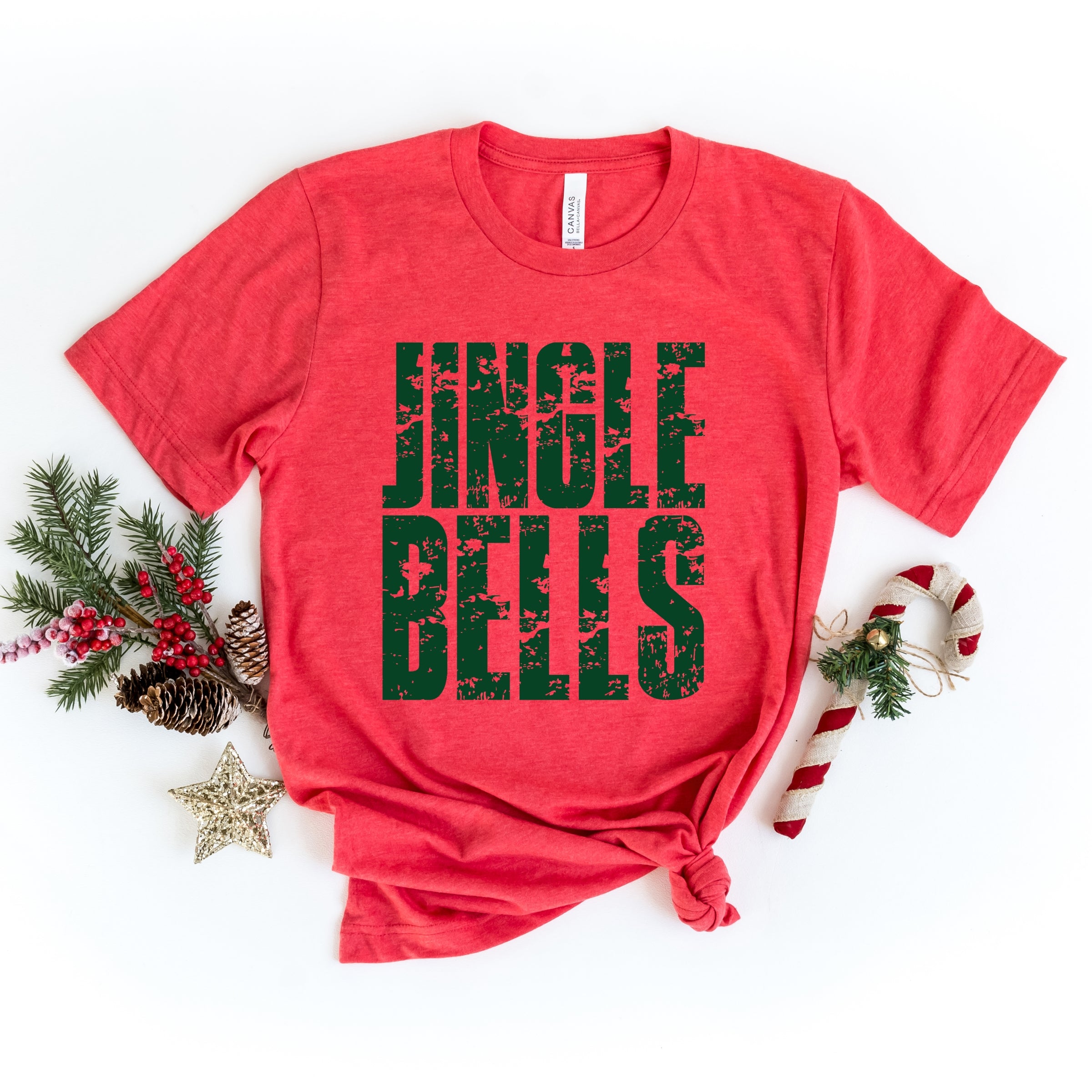 Jingle Bells Block Distressed - Womens Short Sleeve Graphic T-Shirt