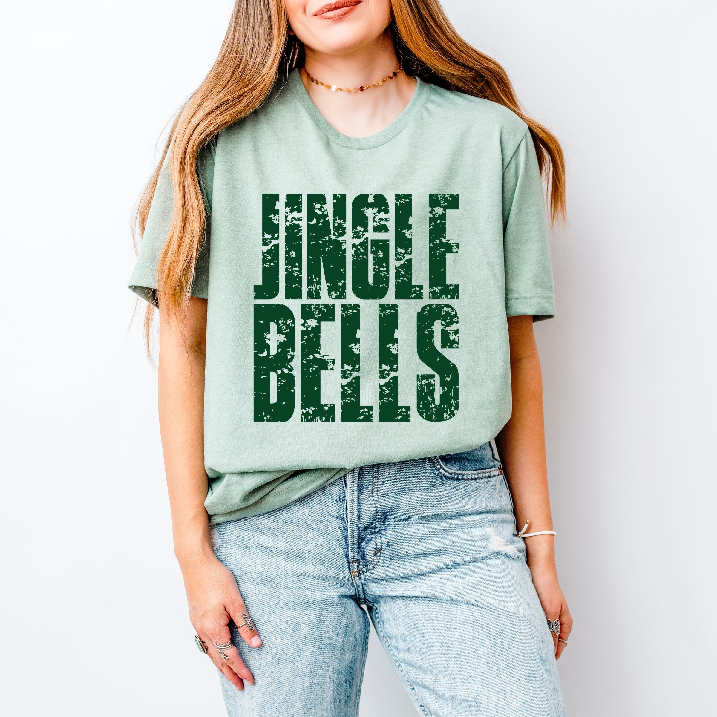 Jingle Bells Block Distressed - Womens Short Sleeve Graphic T-Shirt
