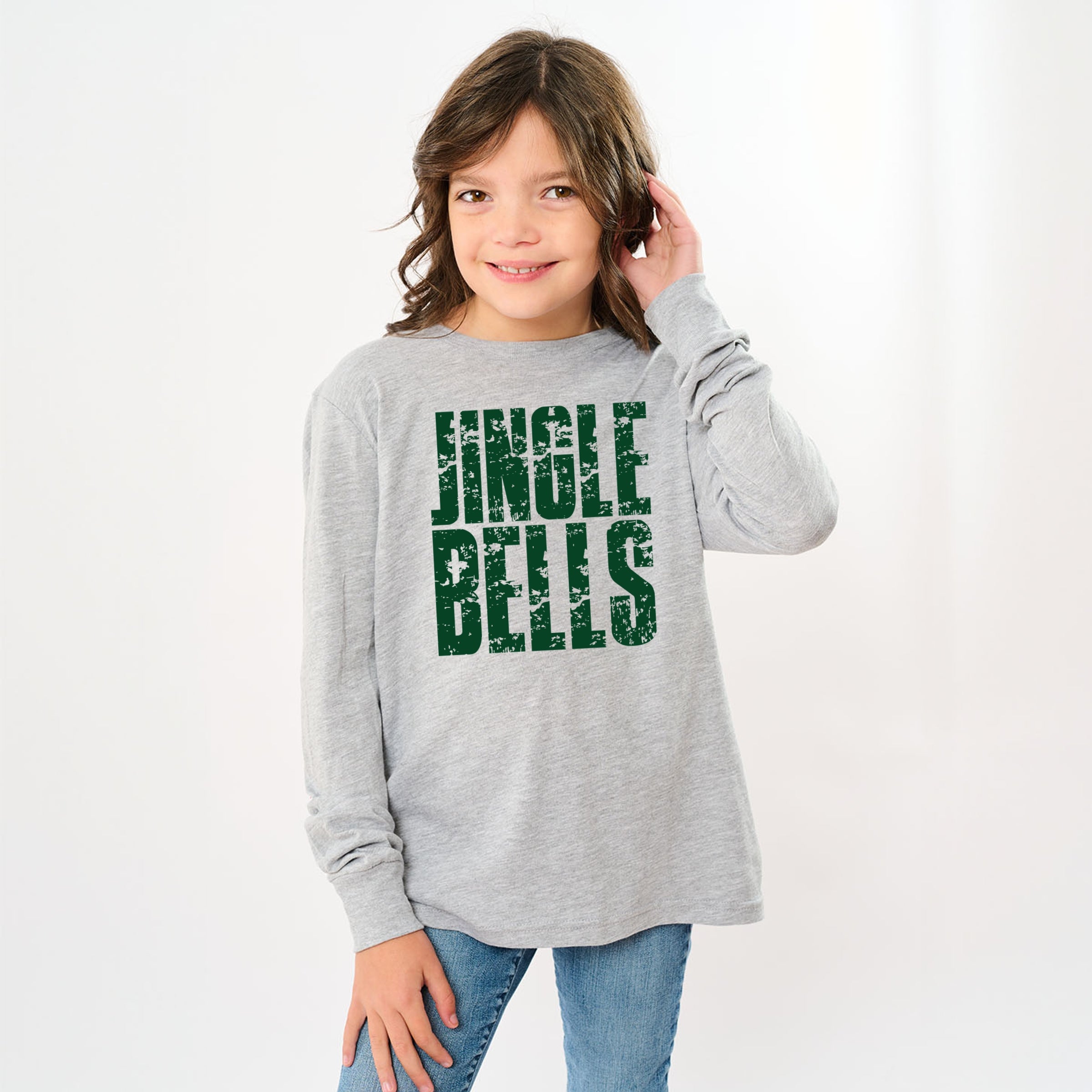 Jingle Bells Block Distressed - Youth Long Sleeve Graphic T-Shirt