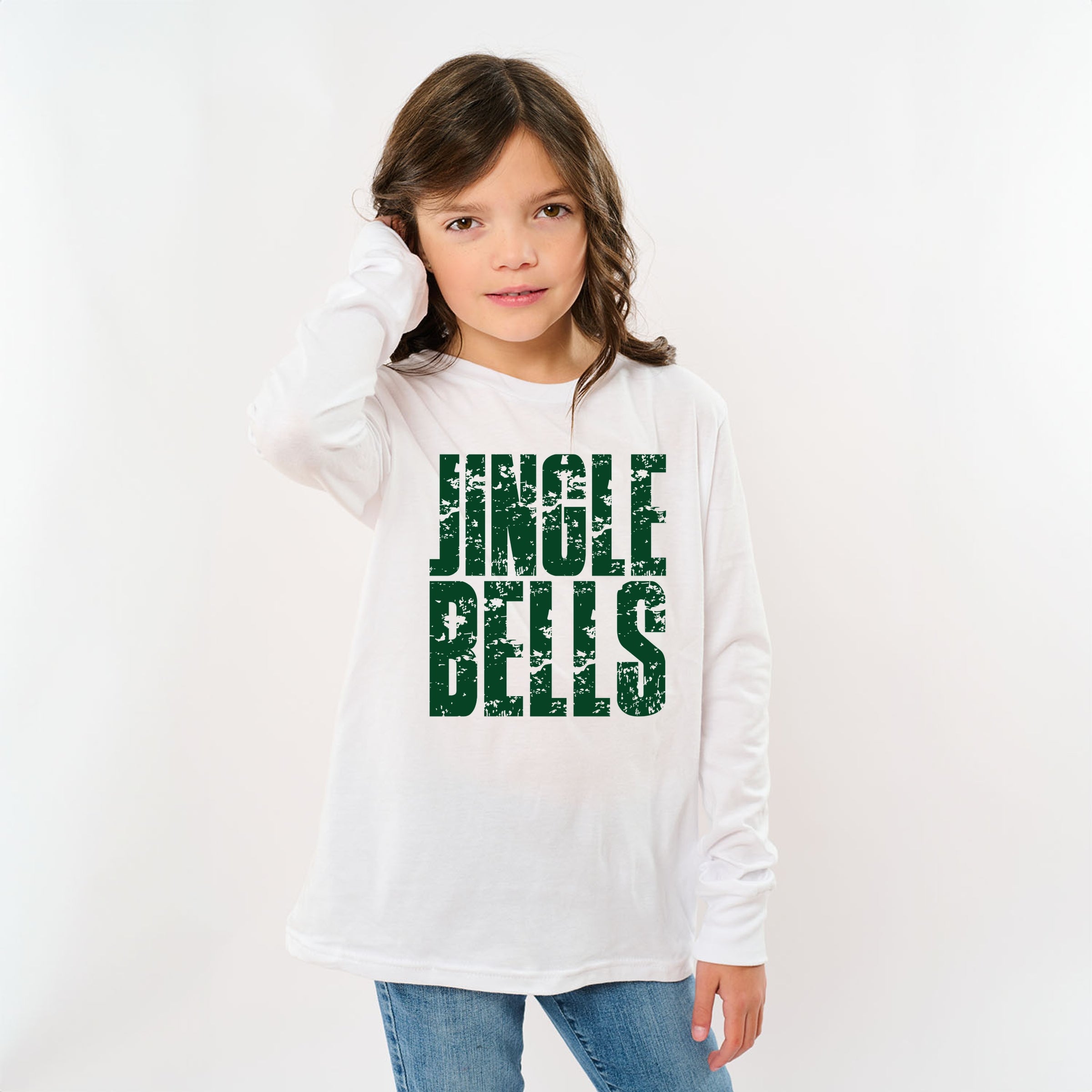 Jingle Bells Block Distressed - Youth Long Sleeve Graphic T-Shirt