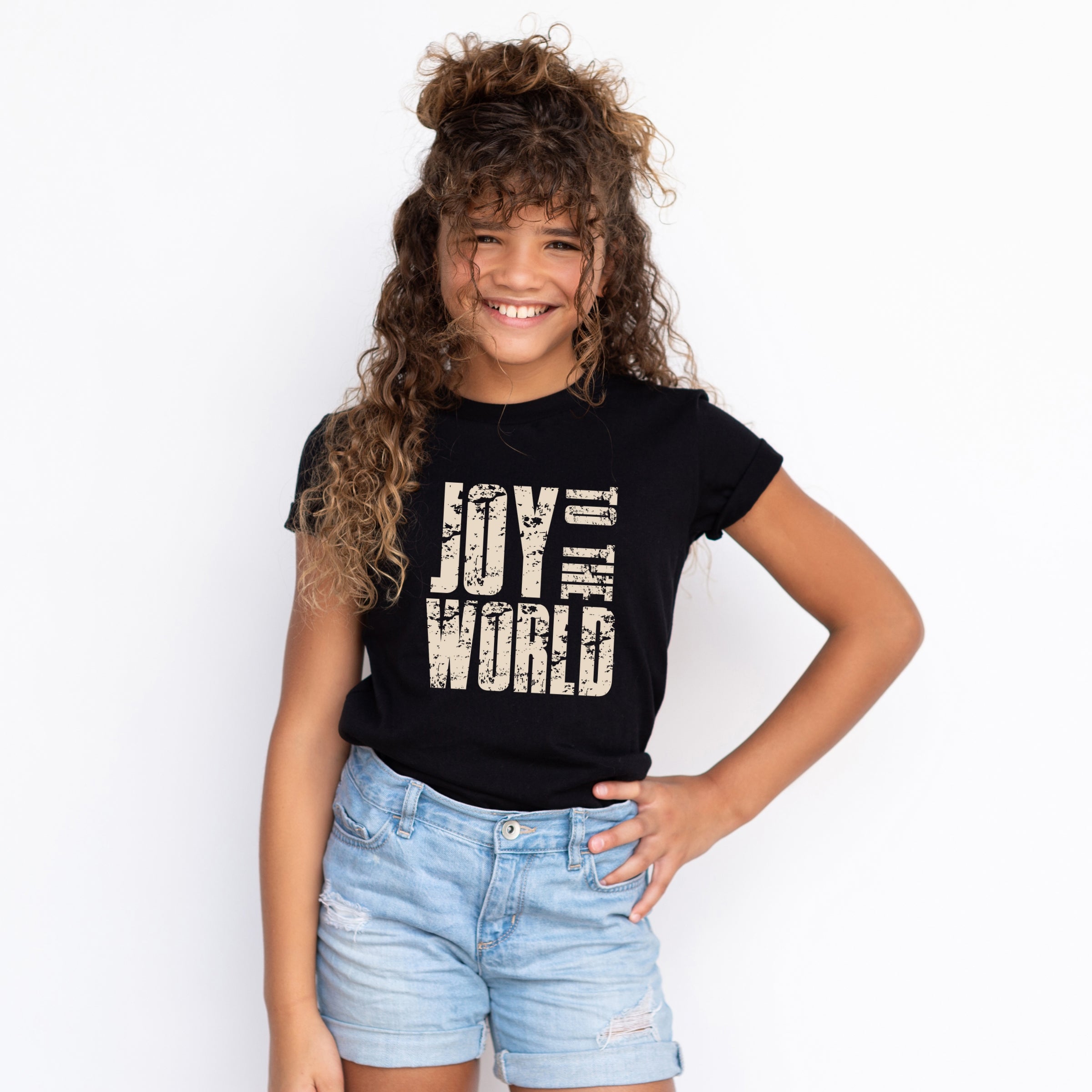 Joy To The World Block Distressed - Youth Short Sleeve Graphic T-Shirt