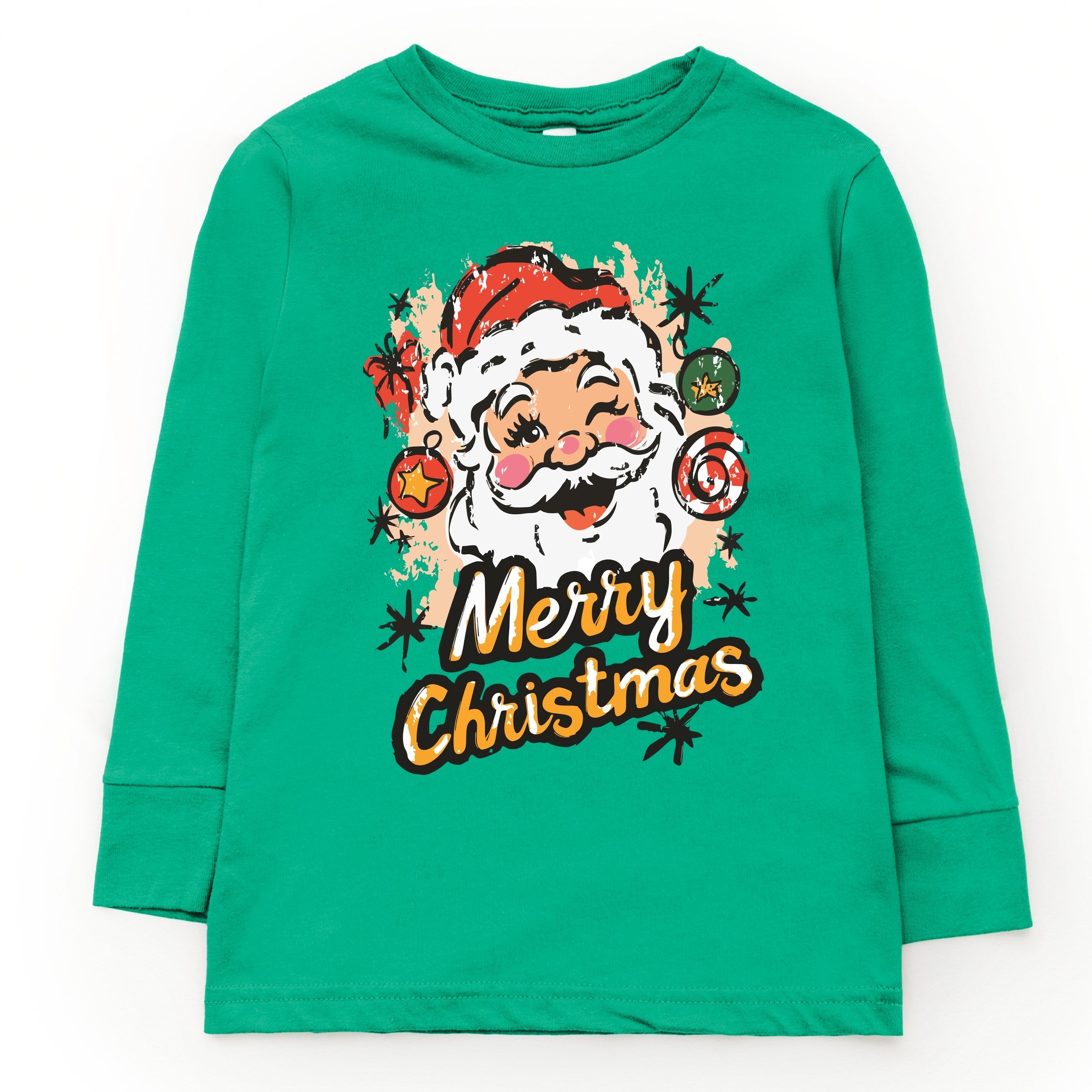 Merry Christmas Santa Wink - Youth Long Sleeve Graphic T-Shirt