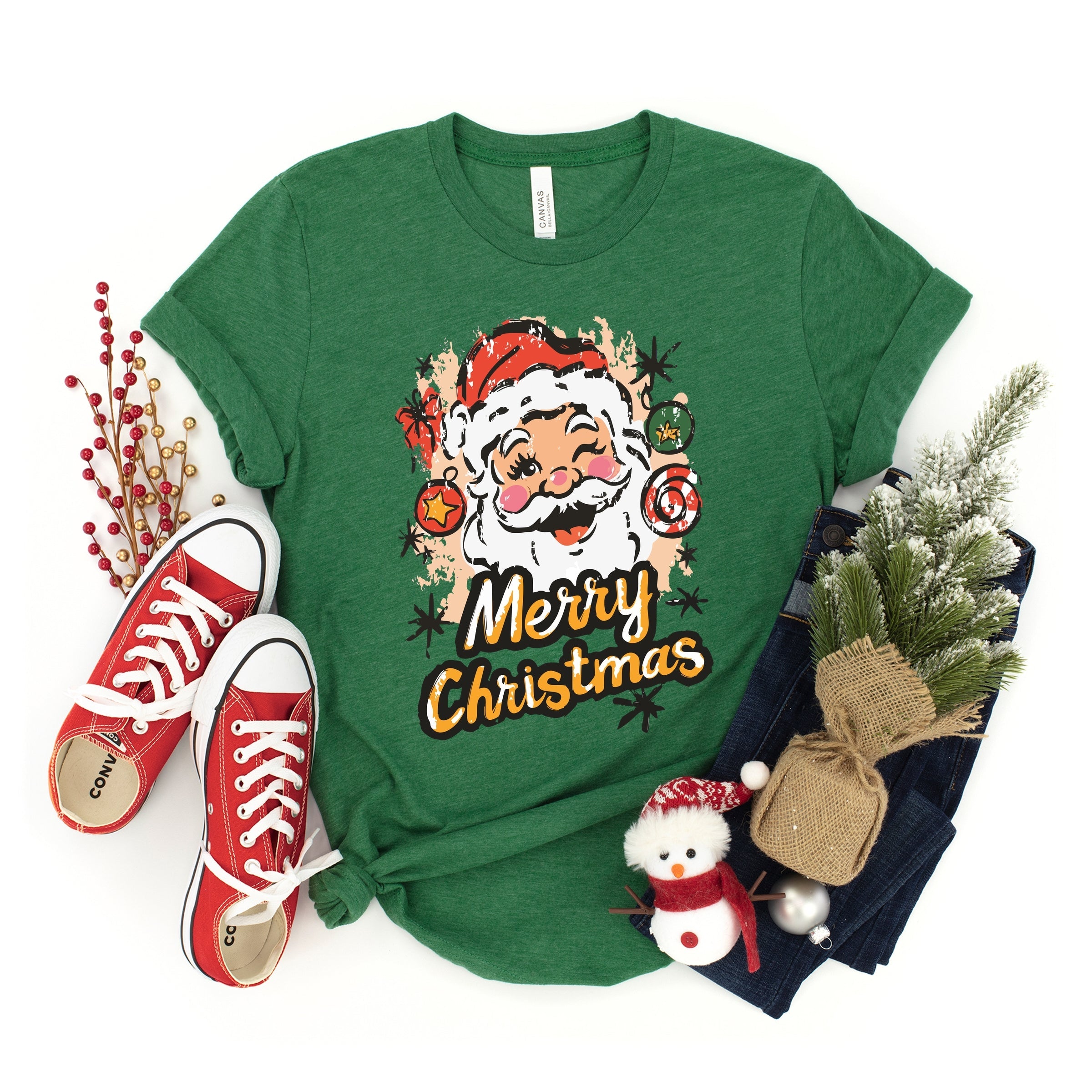 Merry Christmas Santa Wink - Youth Short Sleeve Graphic T-Shirt