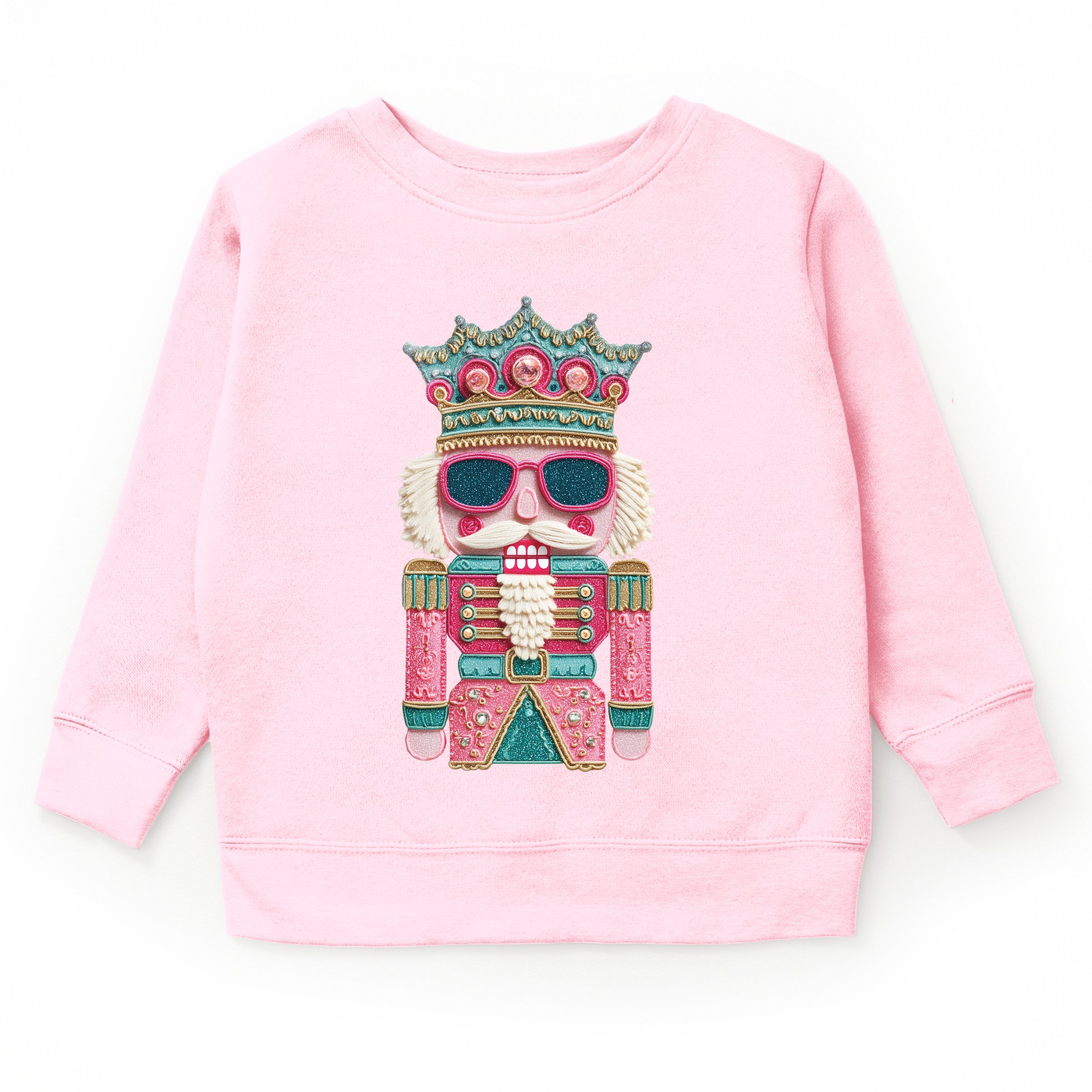 Pink and Teal Nutcracker Patchwork Print - Toddler Graphic Sweatshirt and Youth Graphic Sweatshirt
