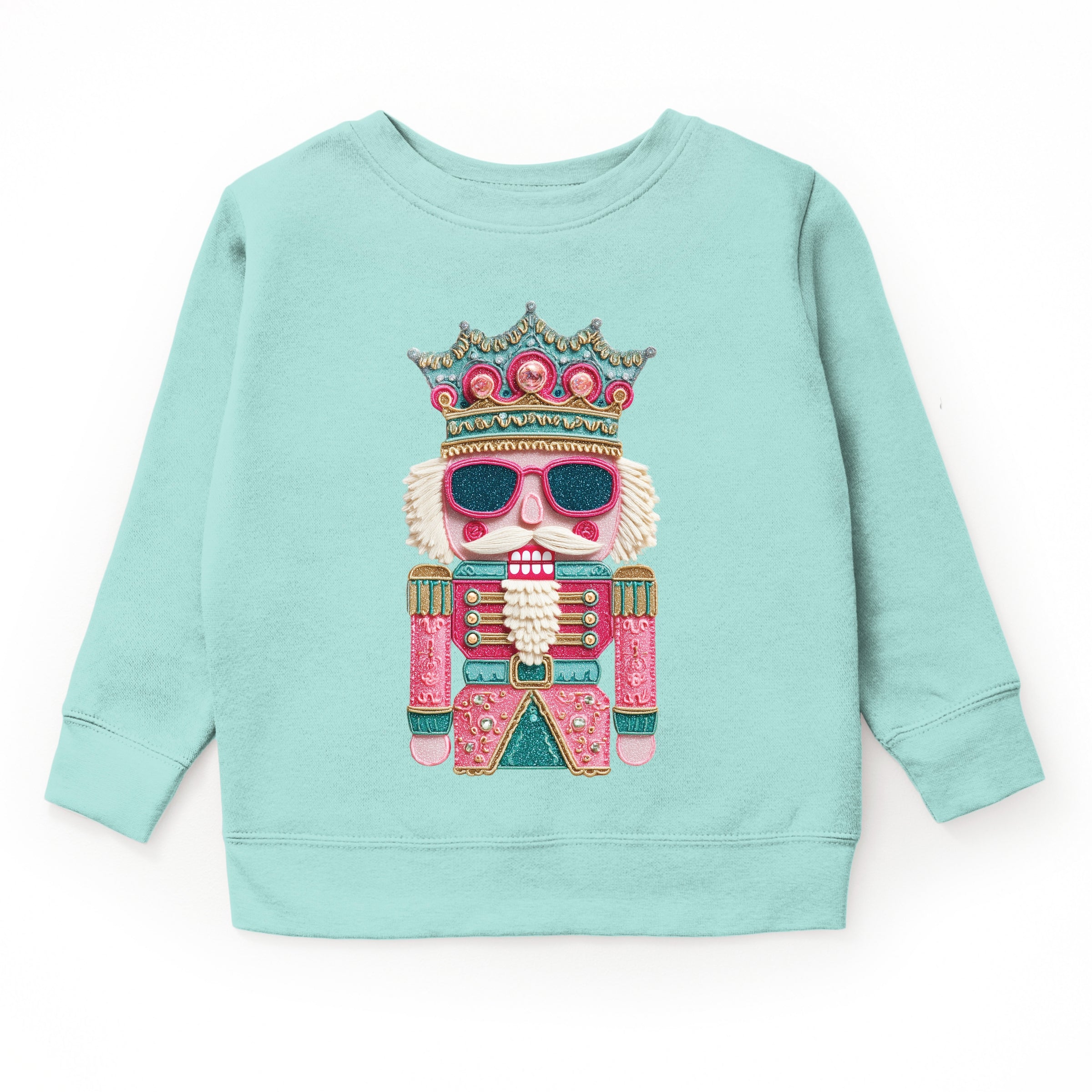 Pink and Teal Nutcracker Patchwork Print - Toddler Graphic Sweatshirt and Youth Graphic Sweatshirt