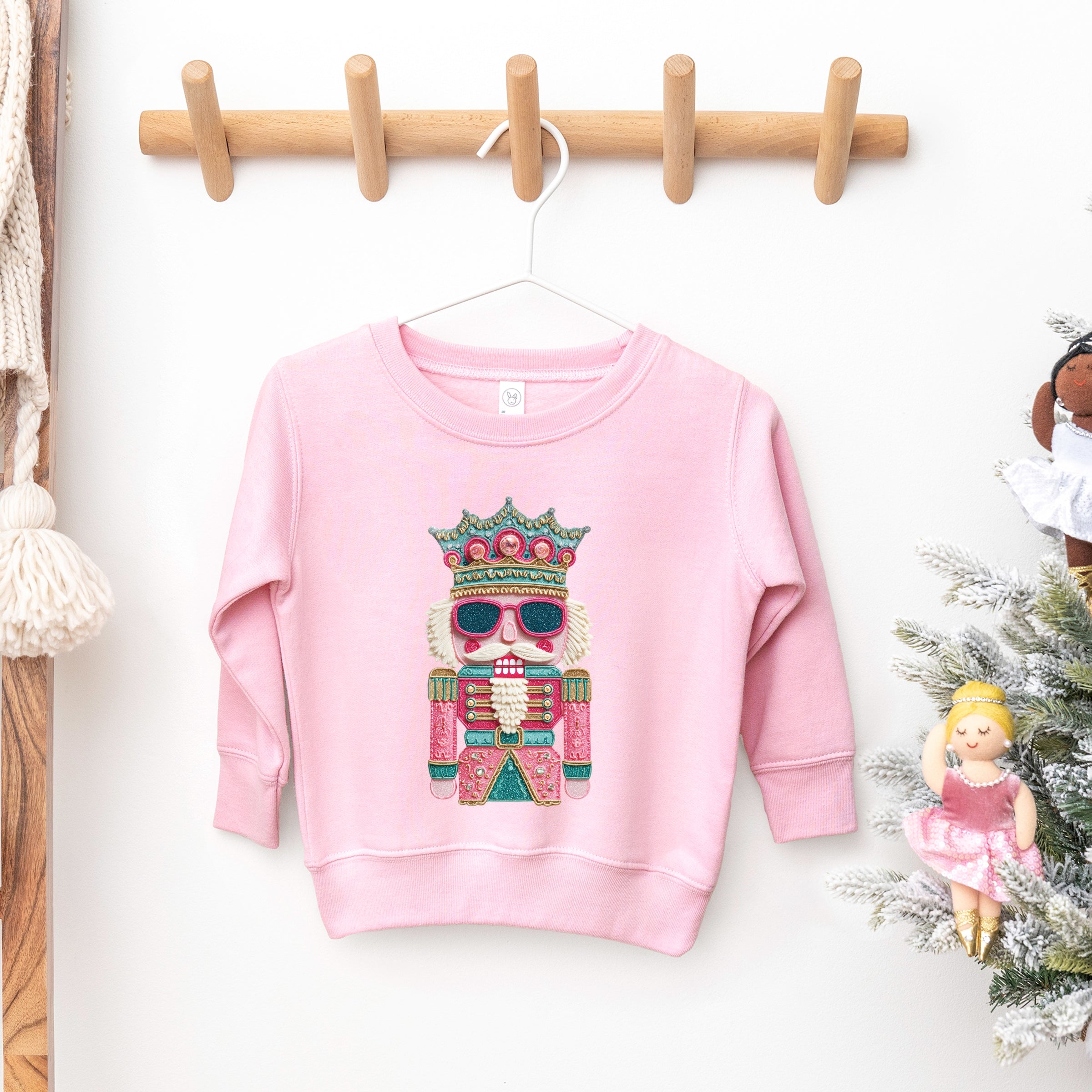 Pink and Teal Nutcracker Patchwork Print - Toddler Graphic Sweatshirt and Youth Graphic Sweatshirt