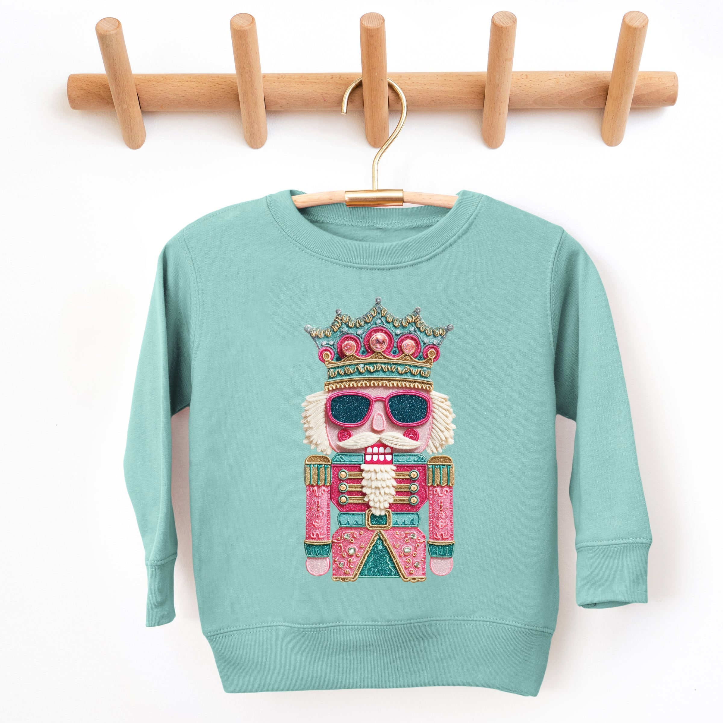 Pink and Teal Nutcracker Patchwork Print - Toddler Graphic Sweatshirt and Youth Graphic Sweatshirt