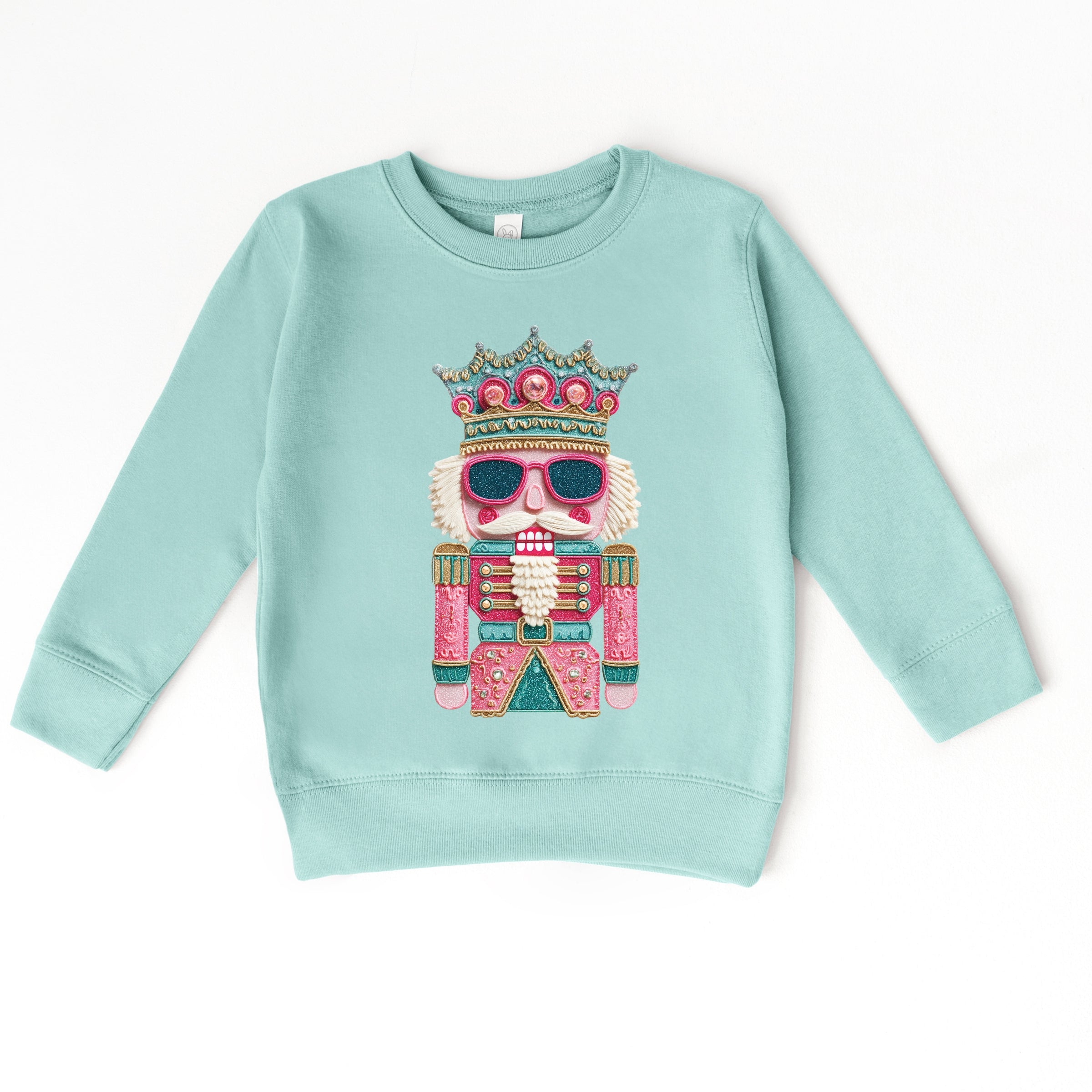 Pink and Teal Nutcracker Patchwork Print - Toddler Graphic Sweatshirt and Youth Graphic Sweatshirt