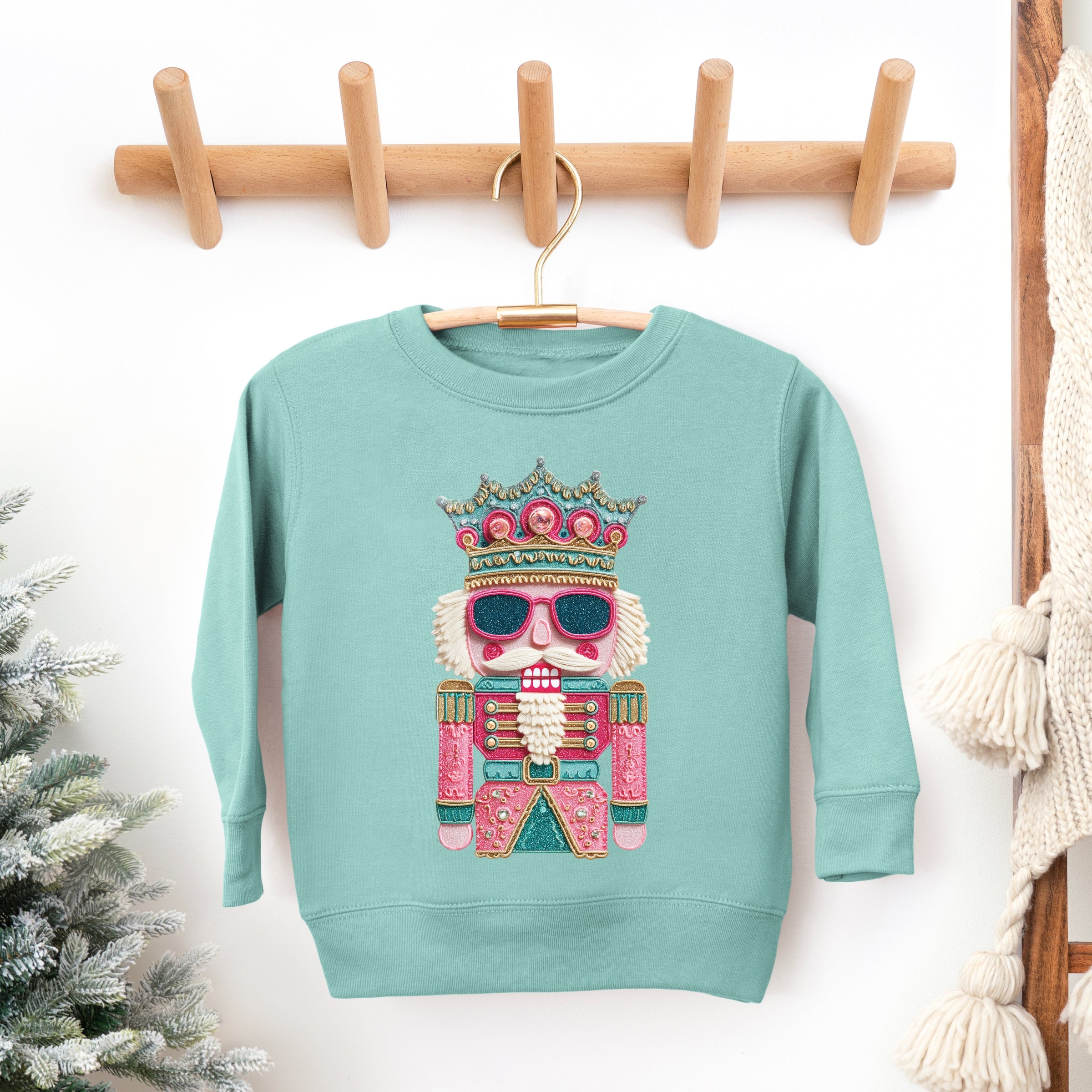 Pink and Teal Nutcracker Patchwork Print - Toddler Graphic Sweatshirt and Youth Graphic Sweatshirt