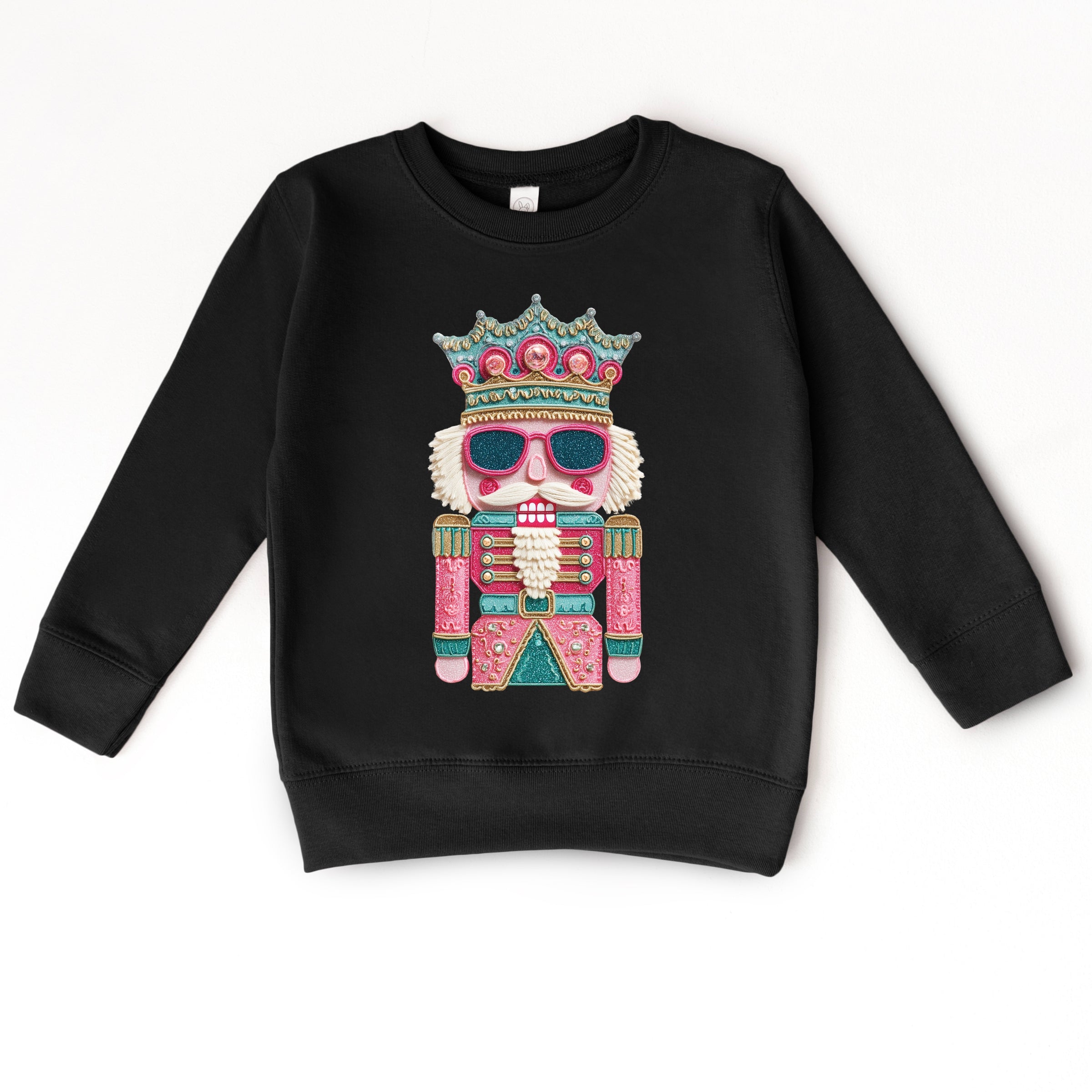 Pink and Teal Nutcracker Patchwork Print - Toddler Graphic Sweatshirt and Youth Graphic Sweatshirt