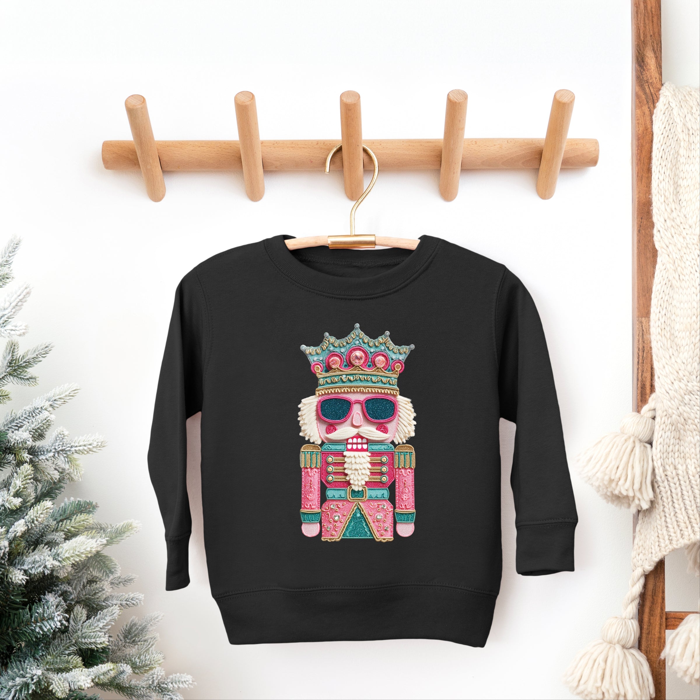 Pink and Teal Nutcracker Patchwork Print - Toddler Graphic Sweatshirt and Youth Graphic Sweatshirt