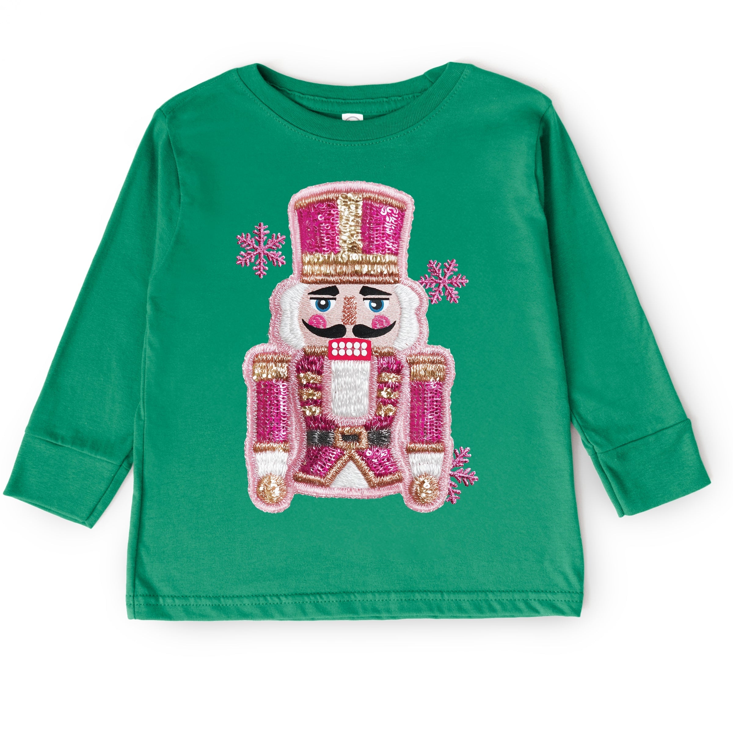 Pink Snowflake Nutcracker Patchwork Print - Toddler Long Sleeve Graphic Tee and Youth Long Sleeve Graphic T-Shirt