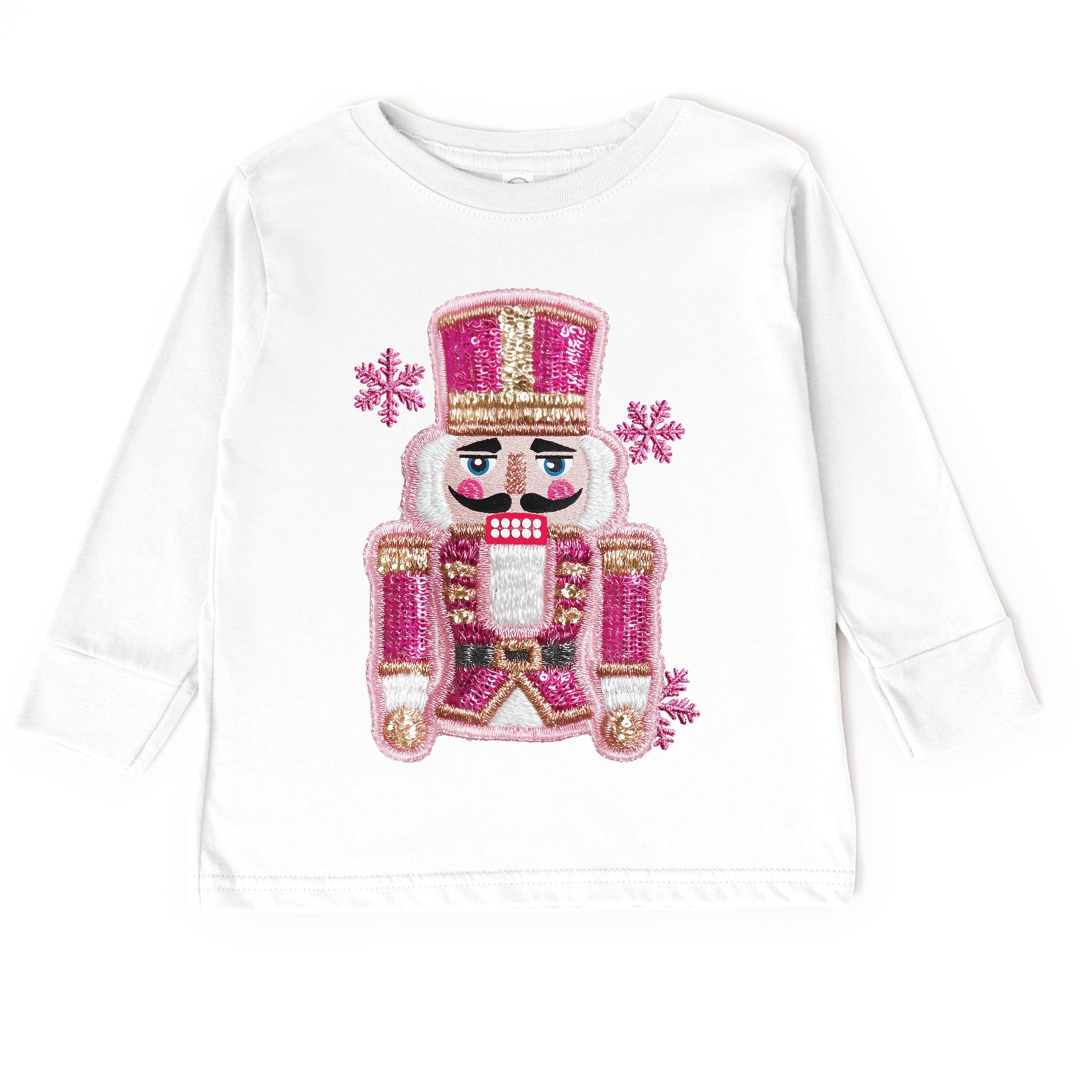 Pink Snowflake Nutcracker Patchwork Print - Toddler Long Sleeve Graphic Tee and Youth Long Sleeve Graphic T-Shirt