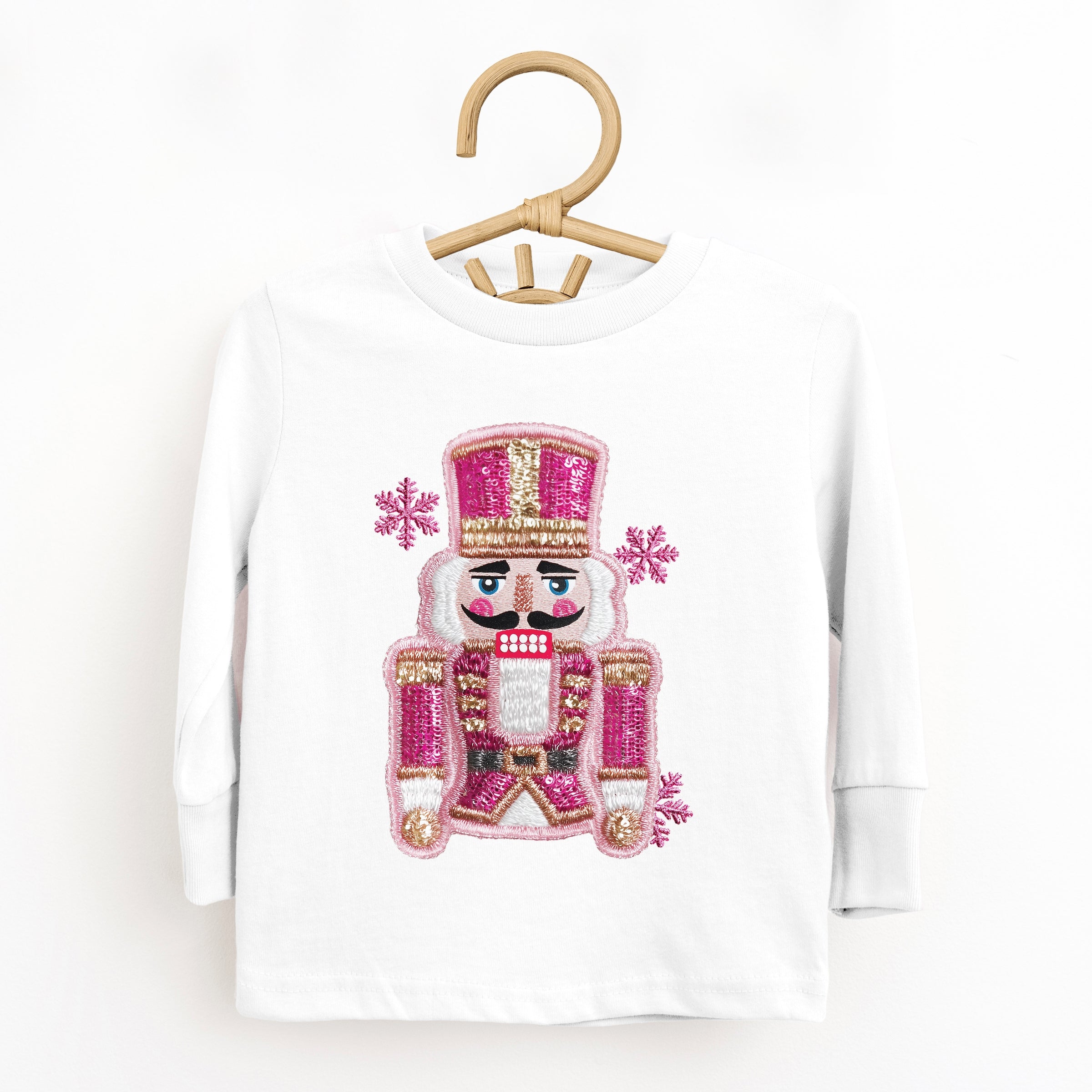 Pink Snowflake Nutcracker Patchwork Print - Toddler Long Sleeve Graphic Tee and Youth Long Sleeve Graphic T-Shirt