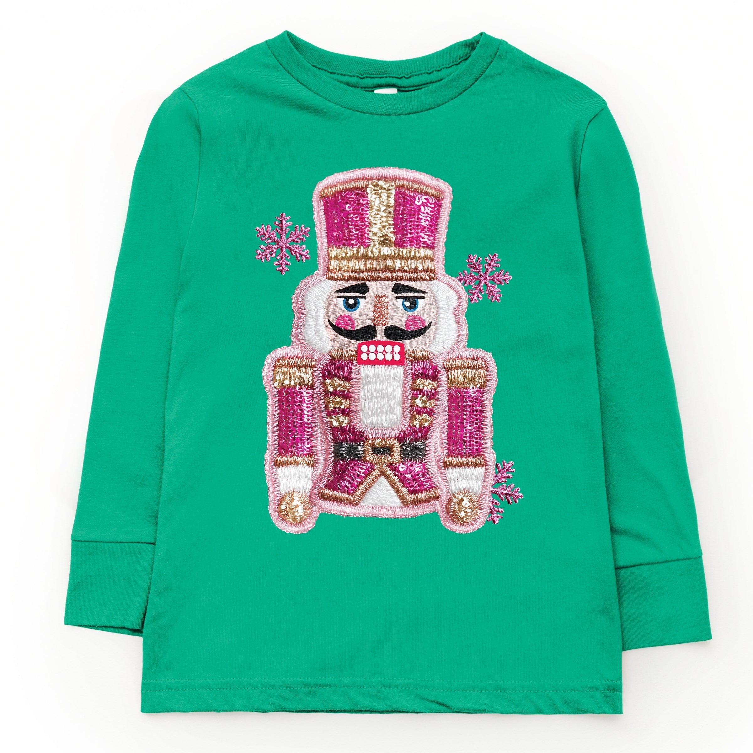 Pink Snowflake Nutcracker Patchwork Print - Toddler Long Sleeve Graphic Tee and Youth Long Sleeve Graphic T-Shirt