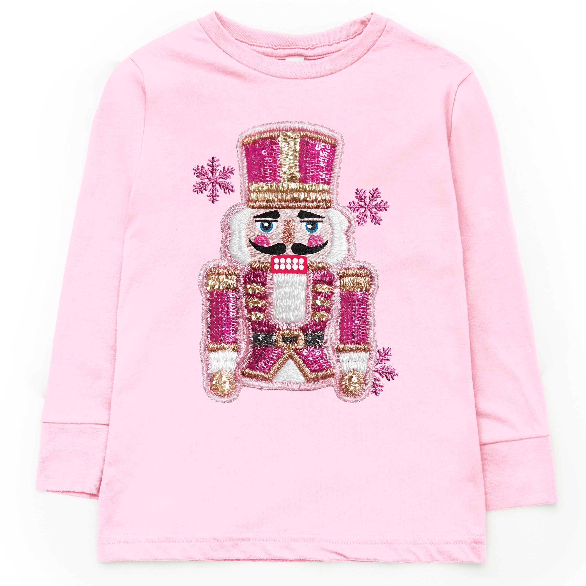 Pink Snowflake Nutcracker Patchwork Print - Toddler Long Sleeve Graphic Tee and Youth Long Sleeve Graphic T-Shirt