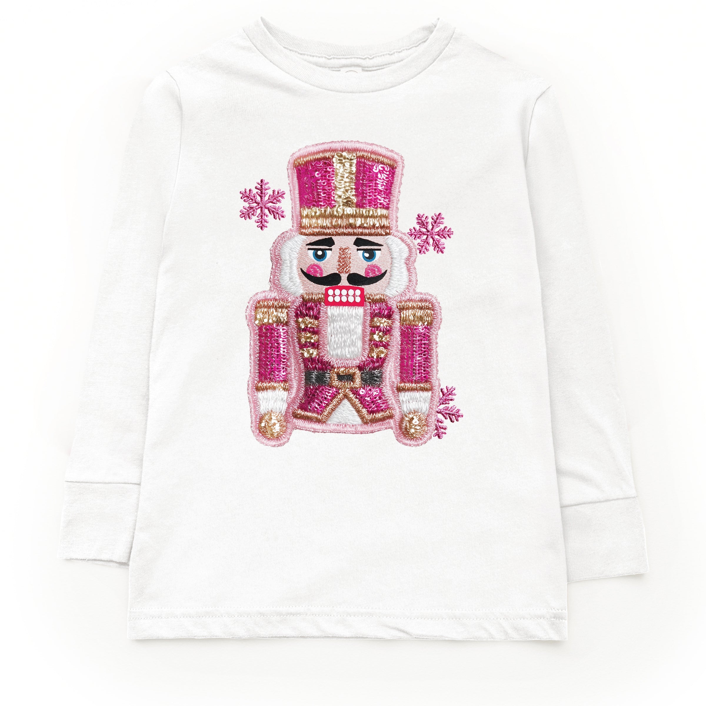 Pink Snowflake Nutcracker Patchwork Print - Toddler Long Sleeve Graphic Tee and Youth Long Sleeve Graphic T-Shirt
