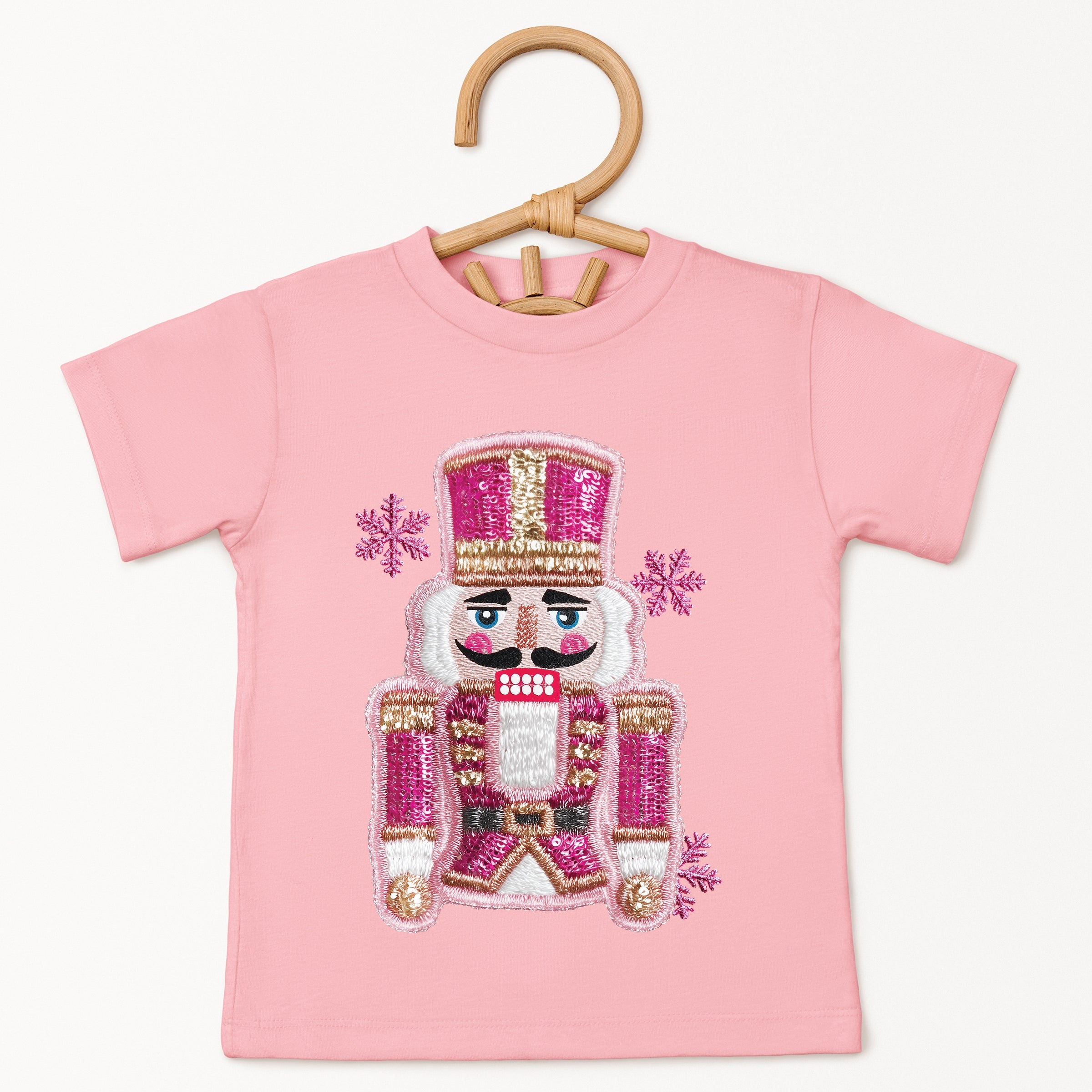 Pink Snowflake Nutcracker Patchwork Print - Youth Short Sleeve Graphic T-Shirt and Toddler Short Sleeve Graphic T-Shirt