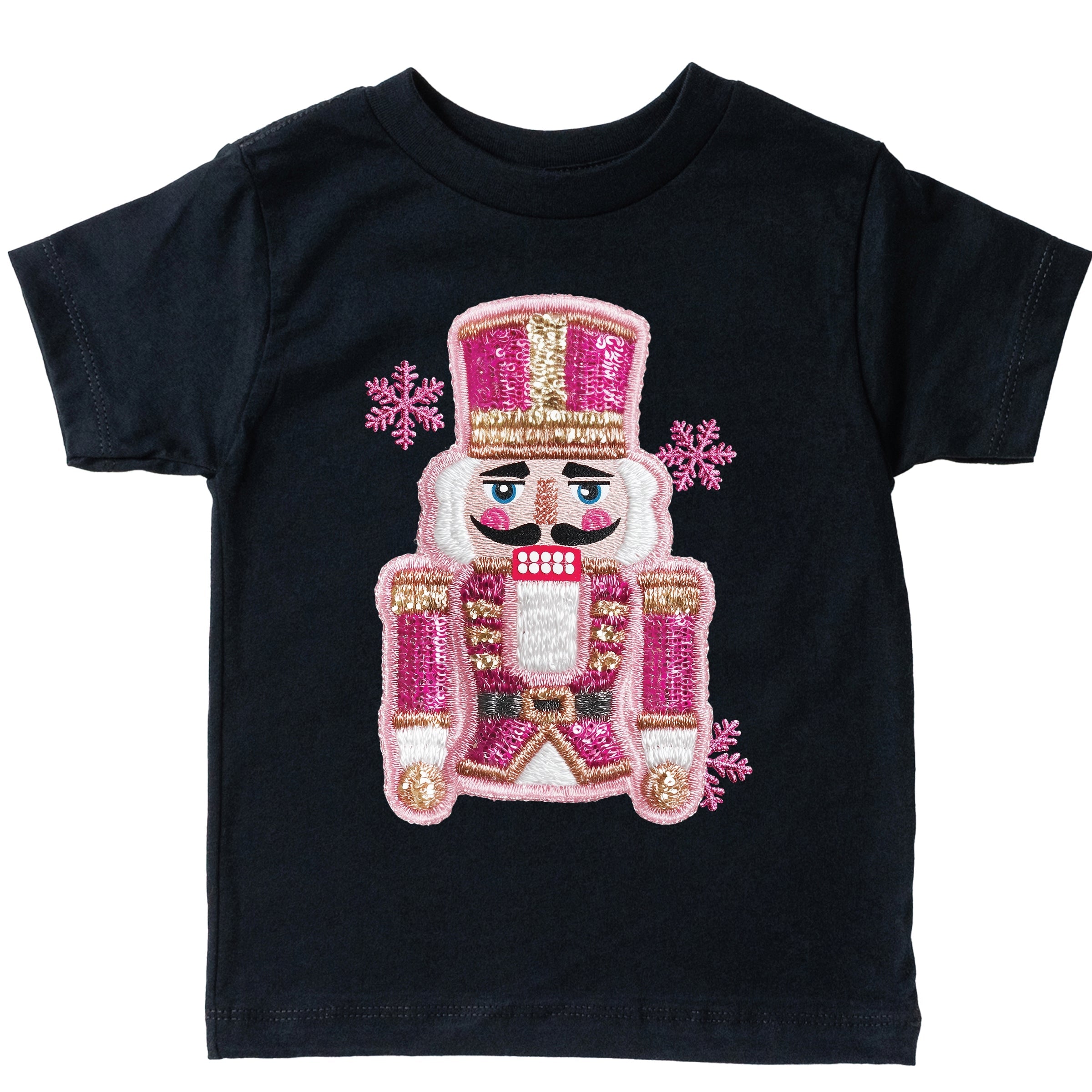 Pink Snowflake Nutcracker Patchwork Print - Youth Short Sleeve Graphic T-Shirt and Toddler Short Sleeve Graphic T-Shirt
