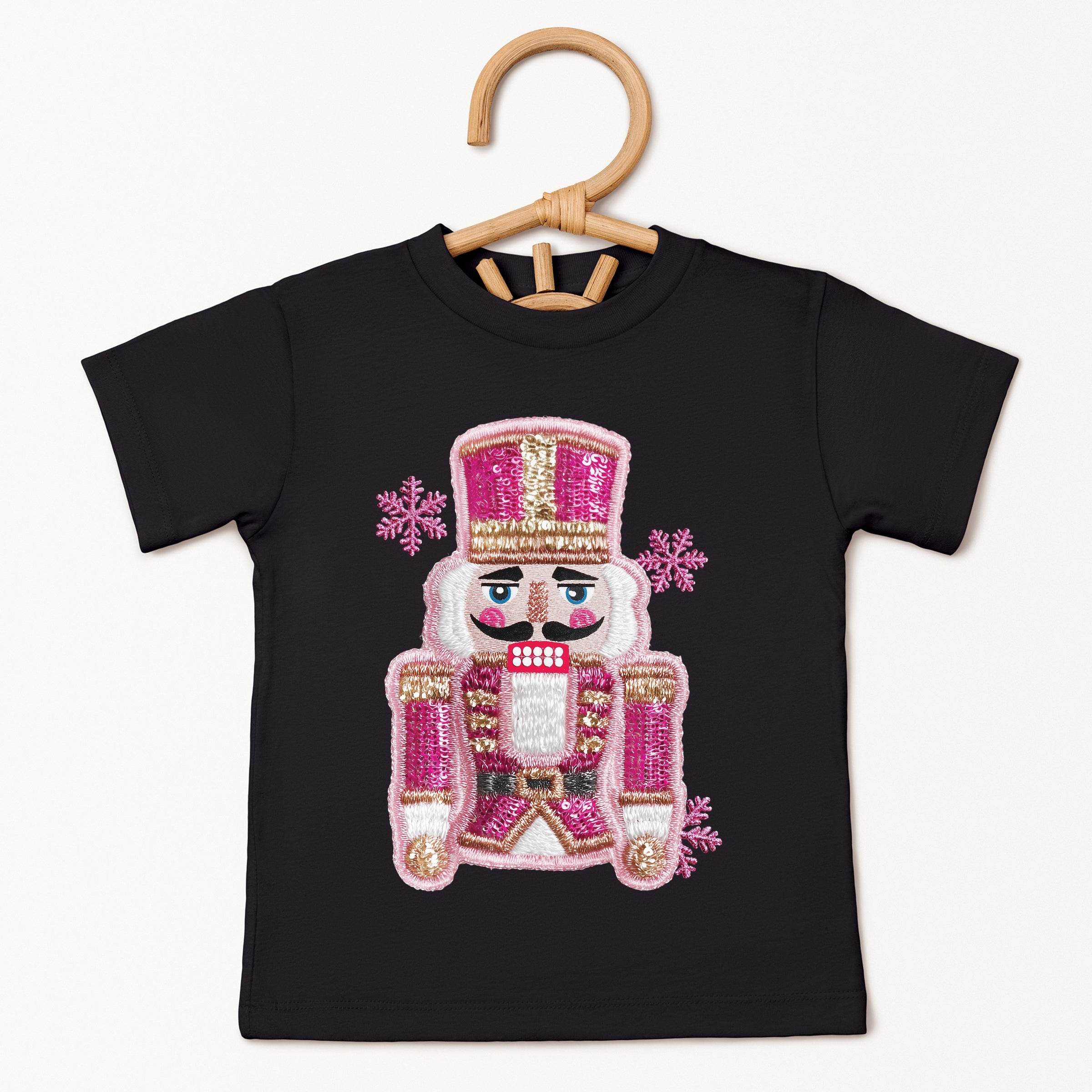 Pink Snowflake Nutcracker Patchwork Print - Youth Short Sleeve Graphic T-Shirt and Toddler Short Sleeve Graphic T-Shirt