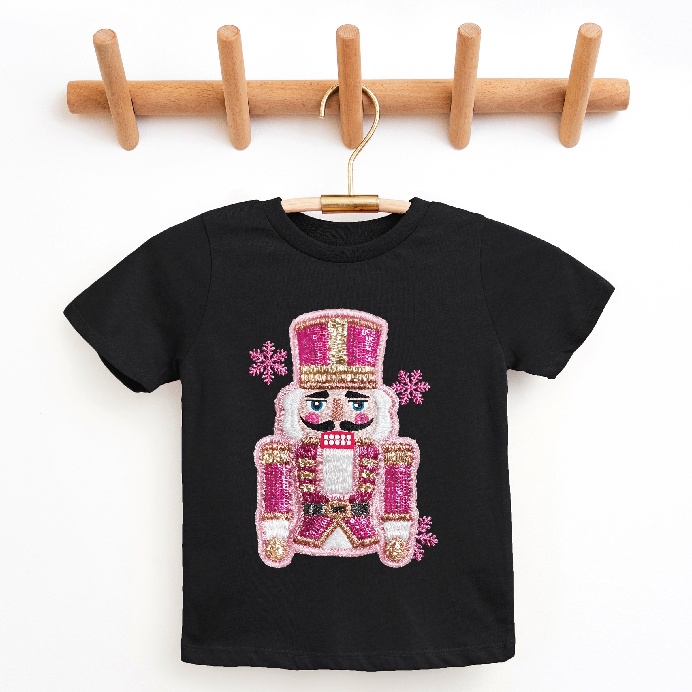 Pink Snowflake Nutcracker Patchwork Print - Youth Short Sleeve Graphic T-Shirt and Toddler Short Sleeve Graphic T-Shirt