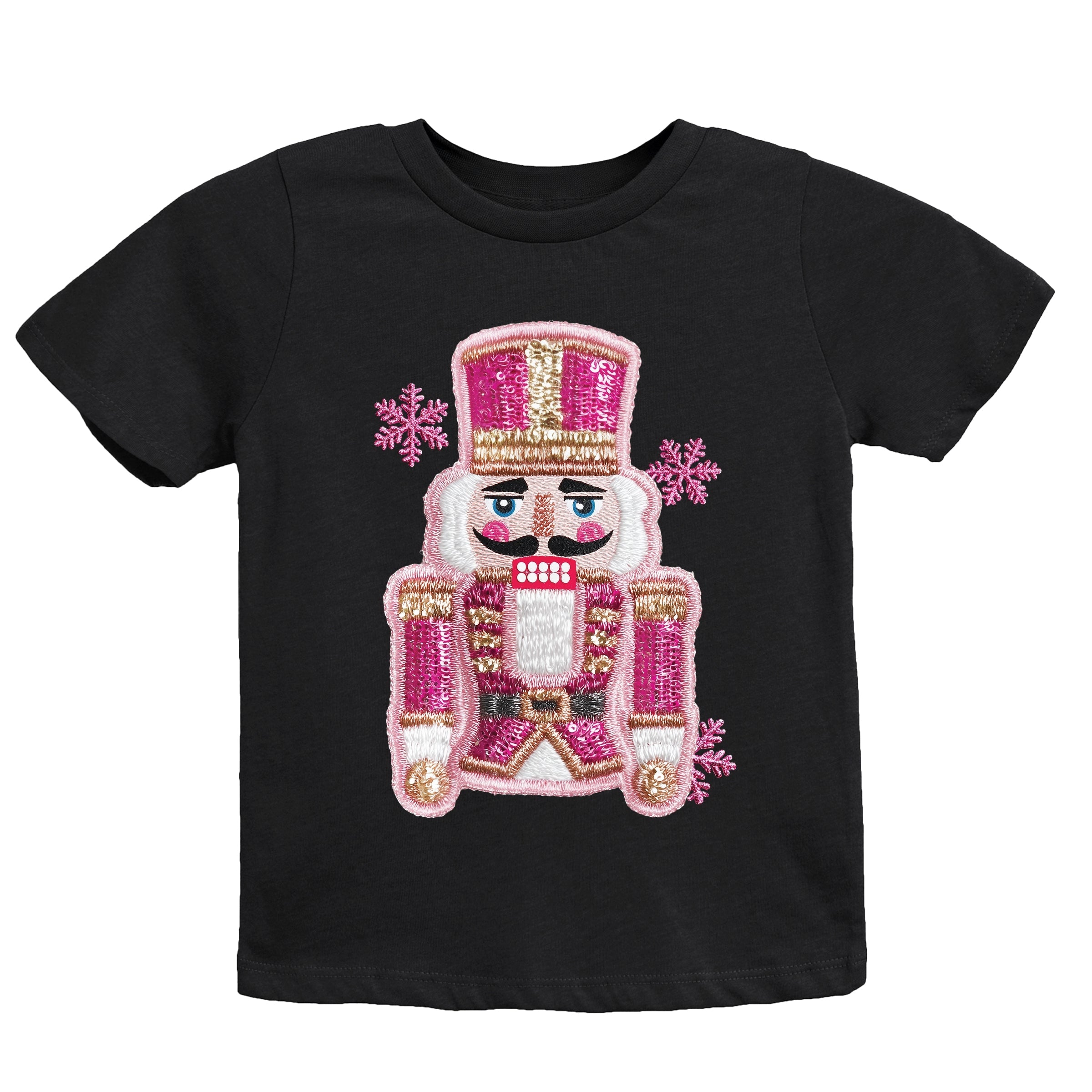 Pink Snowflake Nutcracker Patchwork Print - Youth Short Sleeve Graphic T-Shirt and Toddler Short Sleeve Graphic T-Shirt