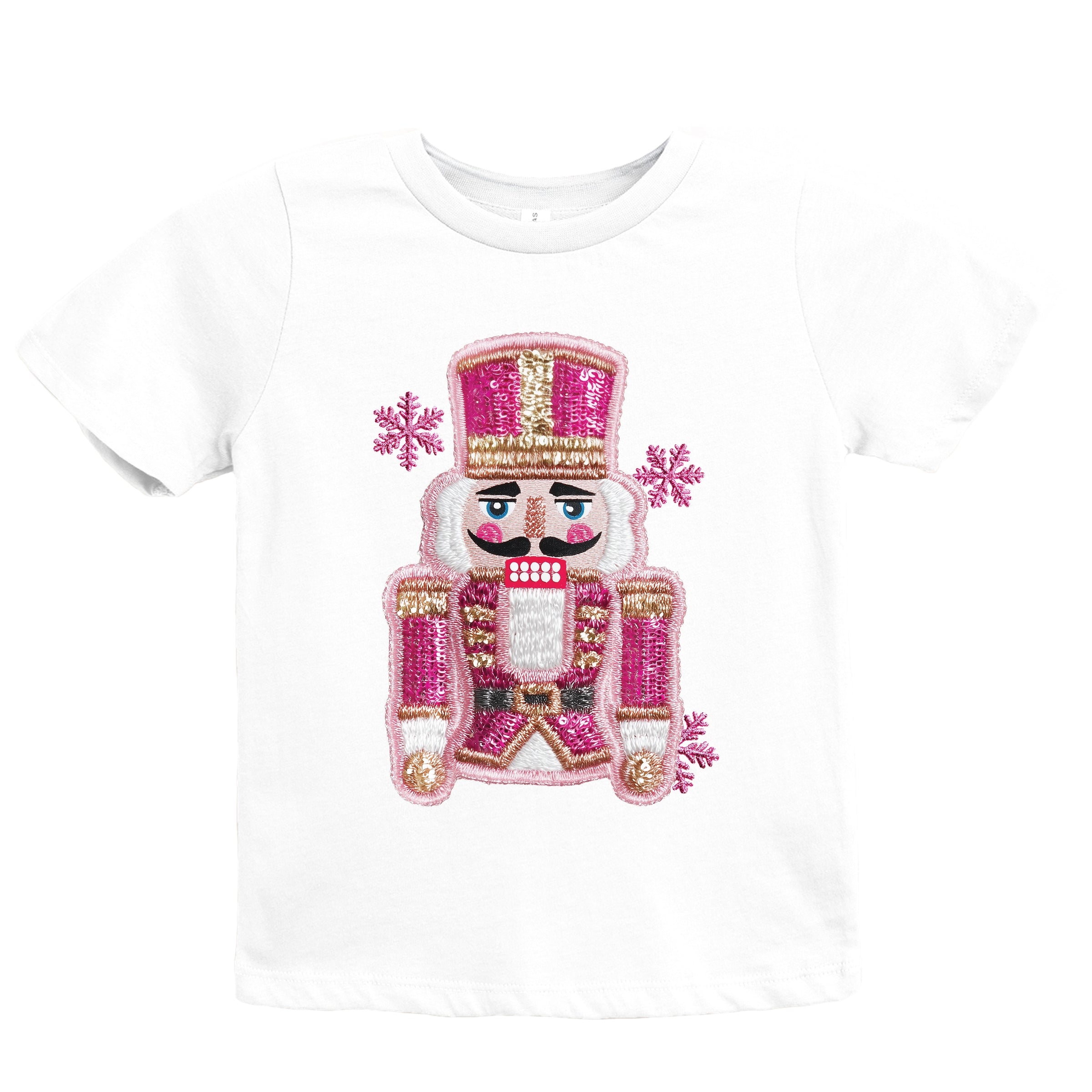 Pink Snowflake Nutcracker Patchwork Print - Youth Short Sleeve Graphic T-Shirt and Toddler Short Sleeve Graphic T-Shirt