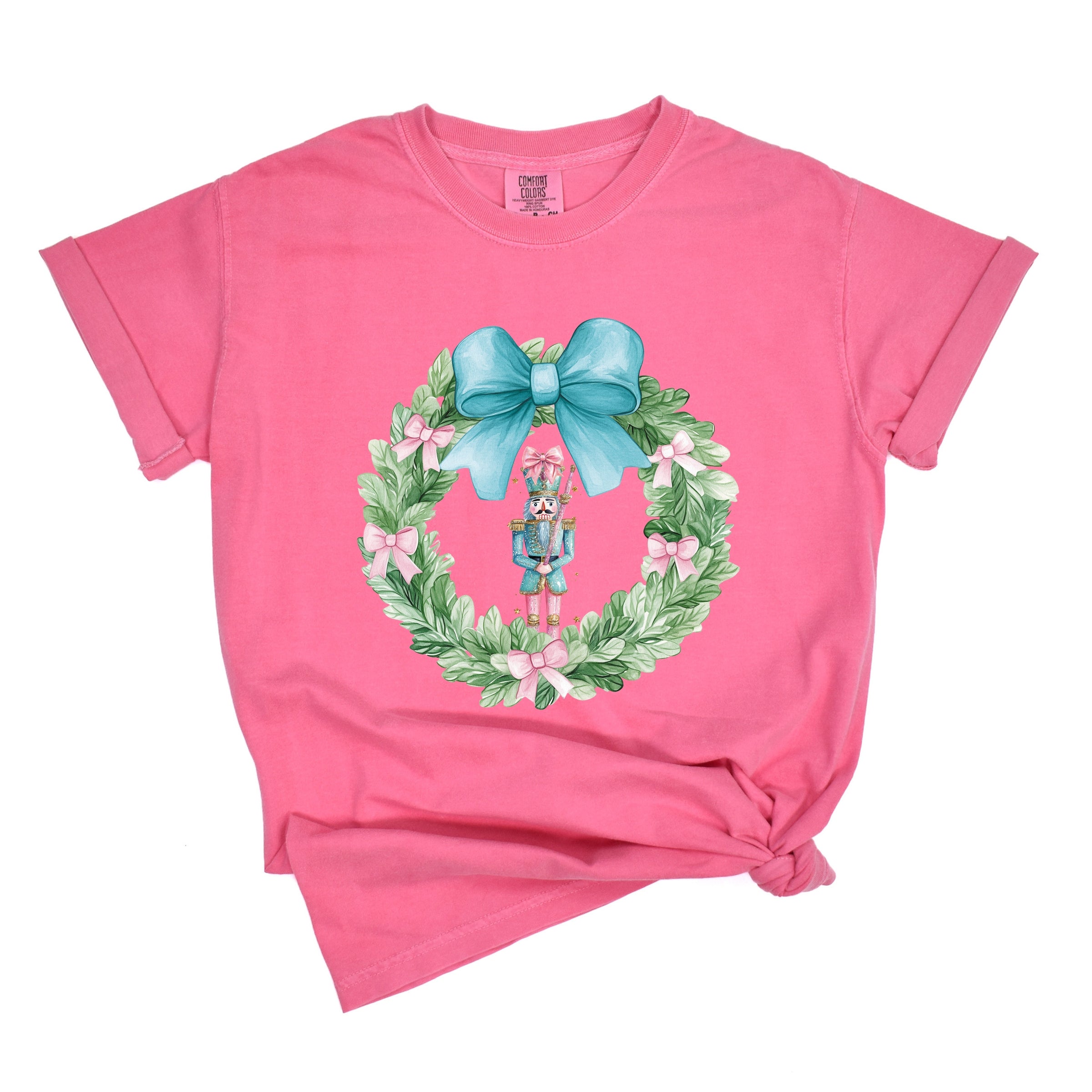 Nutcracker Wreath Coquette - Women's Garment Dyed Graphic T-Shirt