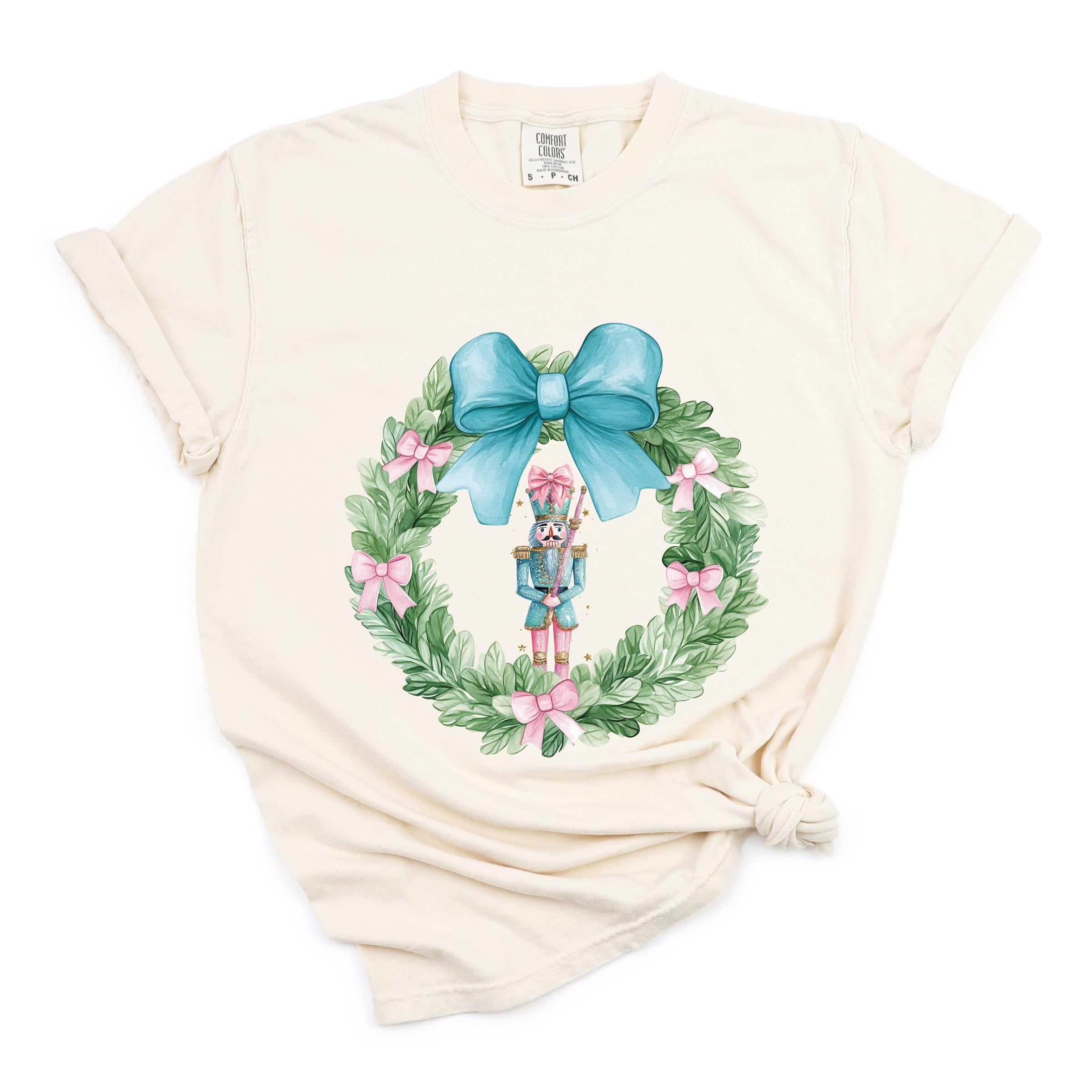 Nutcracker Wreath Coquette - Women's Garment Dyed Graphic T-Shirt