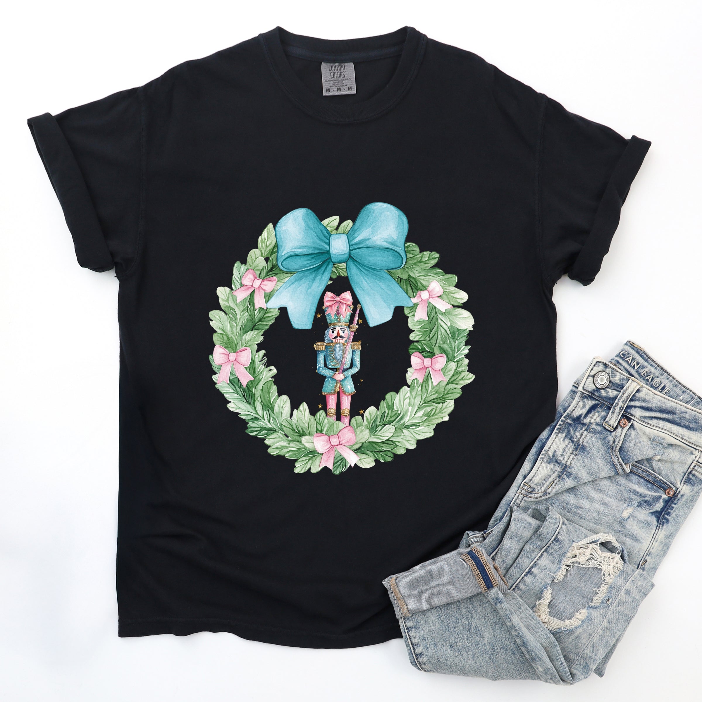 Nutcracker Wreath Coquette - Women's Garment Dyed Graphic T-Shirt