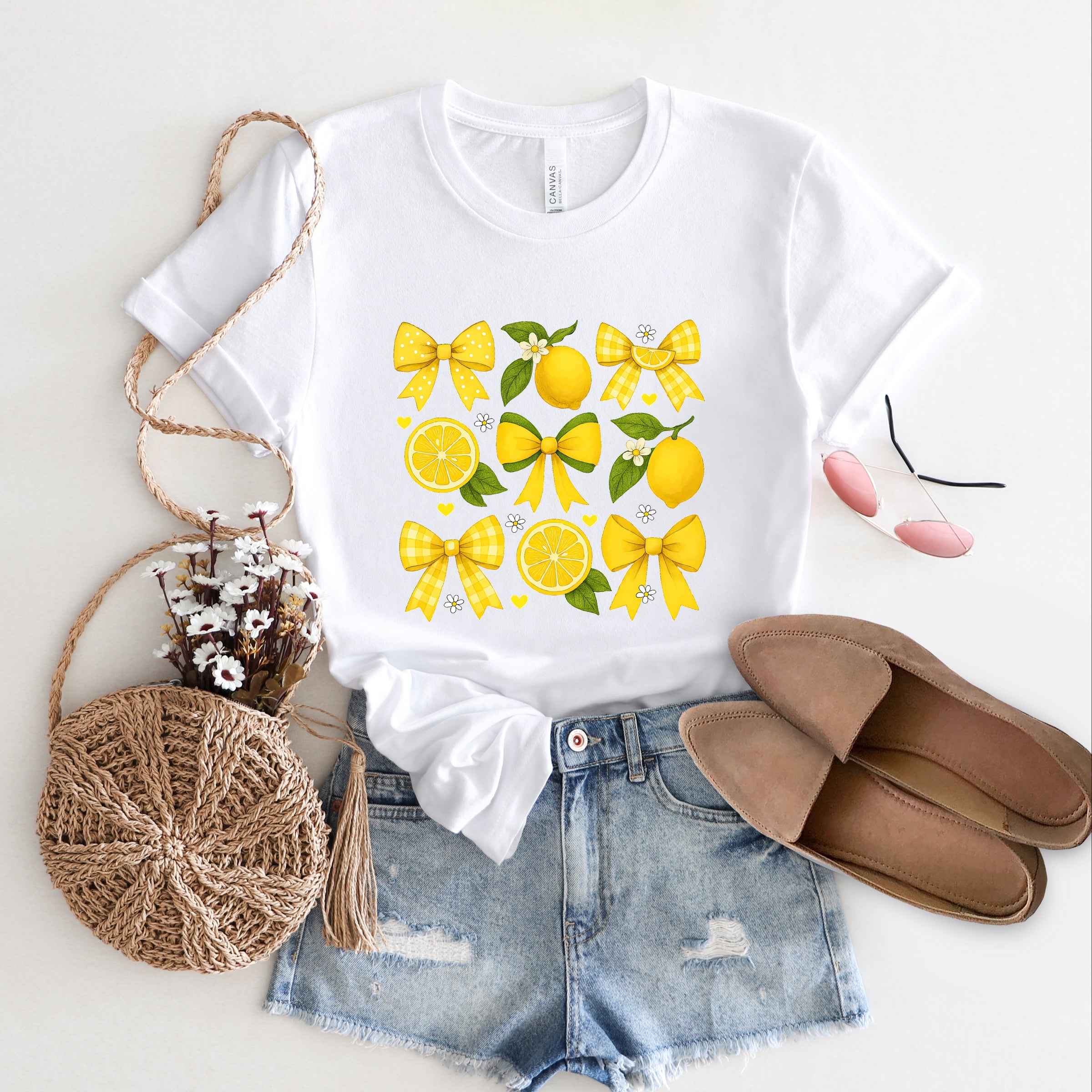 Coquette Lemons Pattern Bows - Women's Short Sleeve Graphic T-Shirt