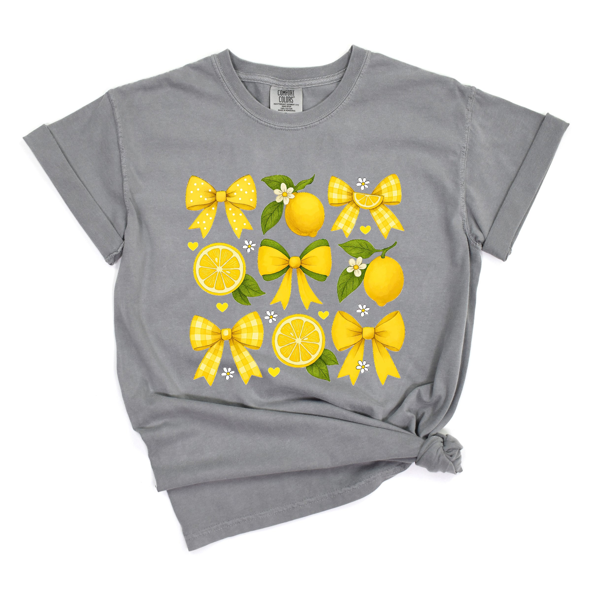 Coquette Lemons Pattern Bows - Women's Garment Dyed Graphic T-Shirt